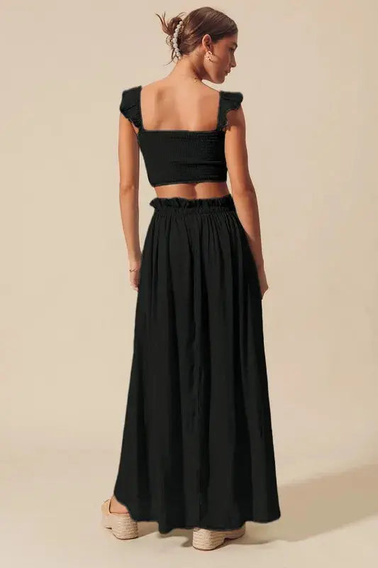 SO ME Smocked Top and Flowy Maxi Skirt Set - Be Bliss Boutique