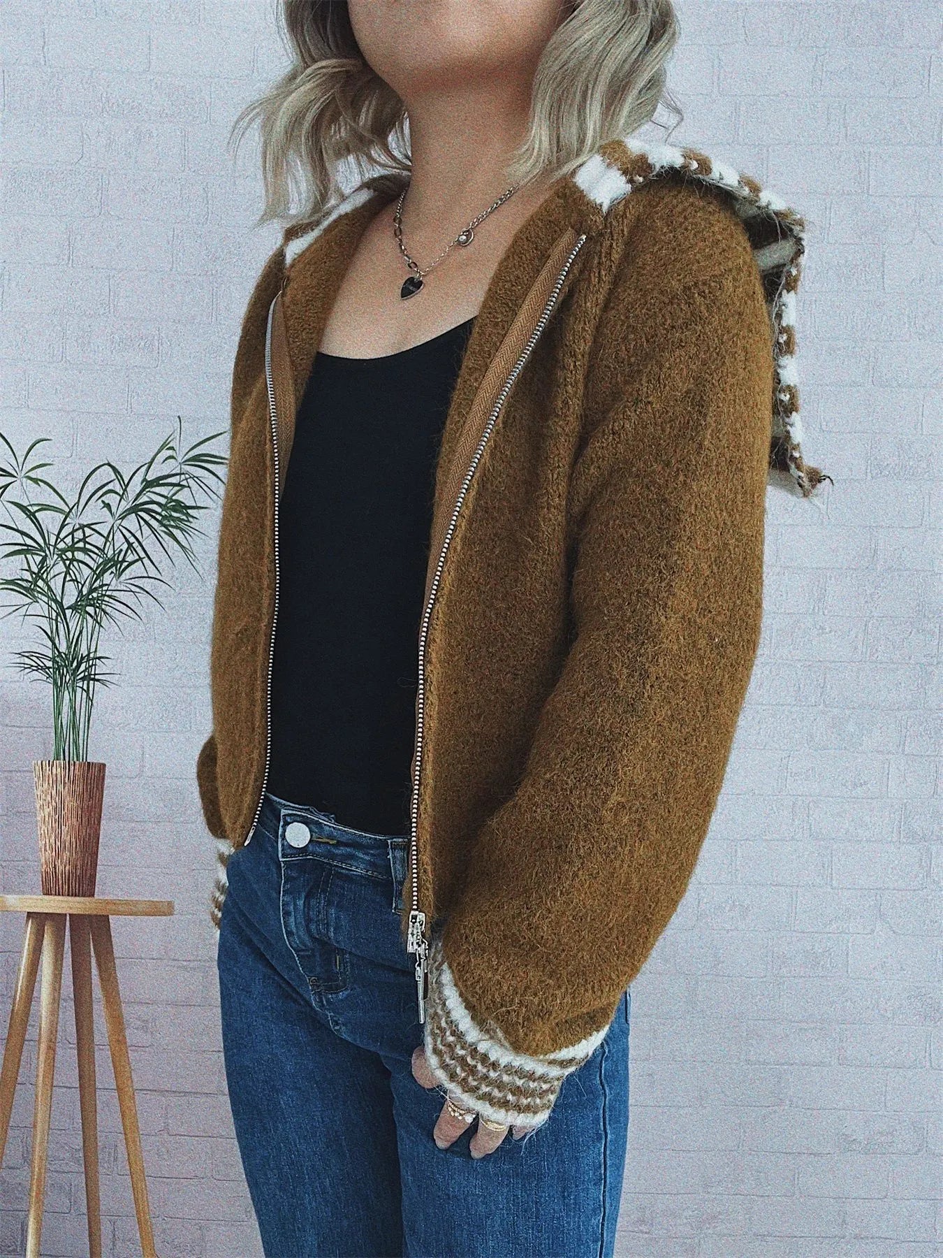 Striped Zip-Up Cardigan -  Be Bliss Boutique