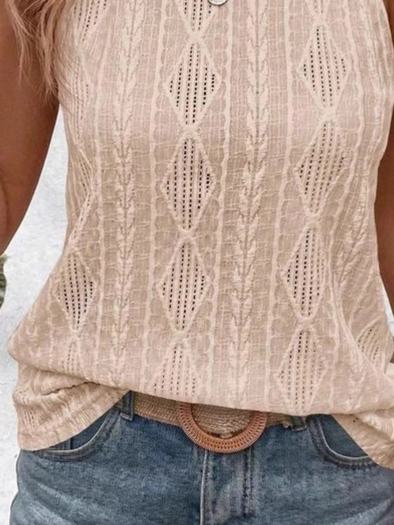 Round Neck Eyelet Textured Tank Top - Be Bliss Boutique