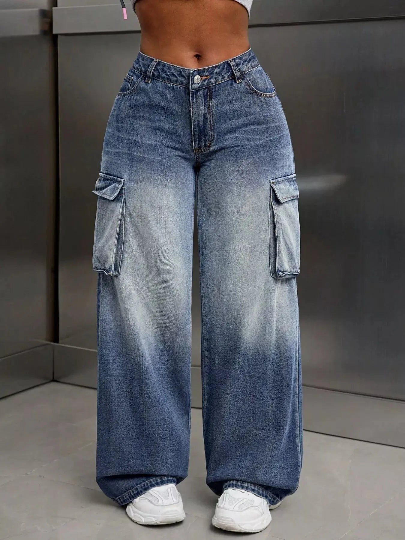 Vintage Wide Leg Cargo Jeans - Be Bliss Boutique