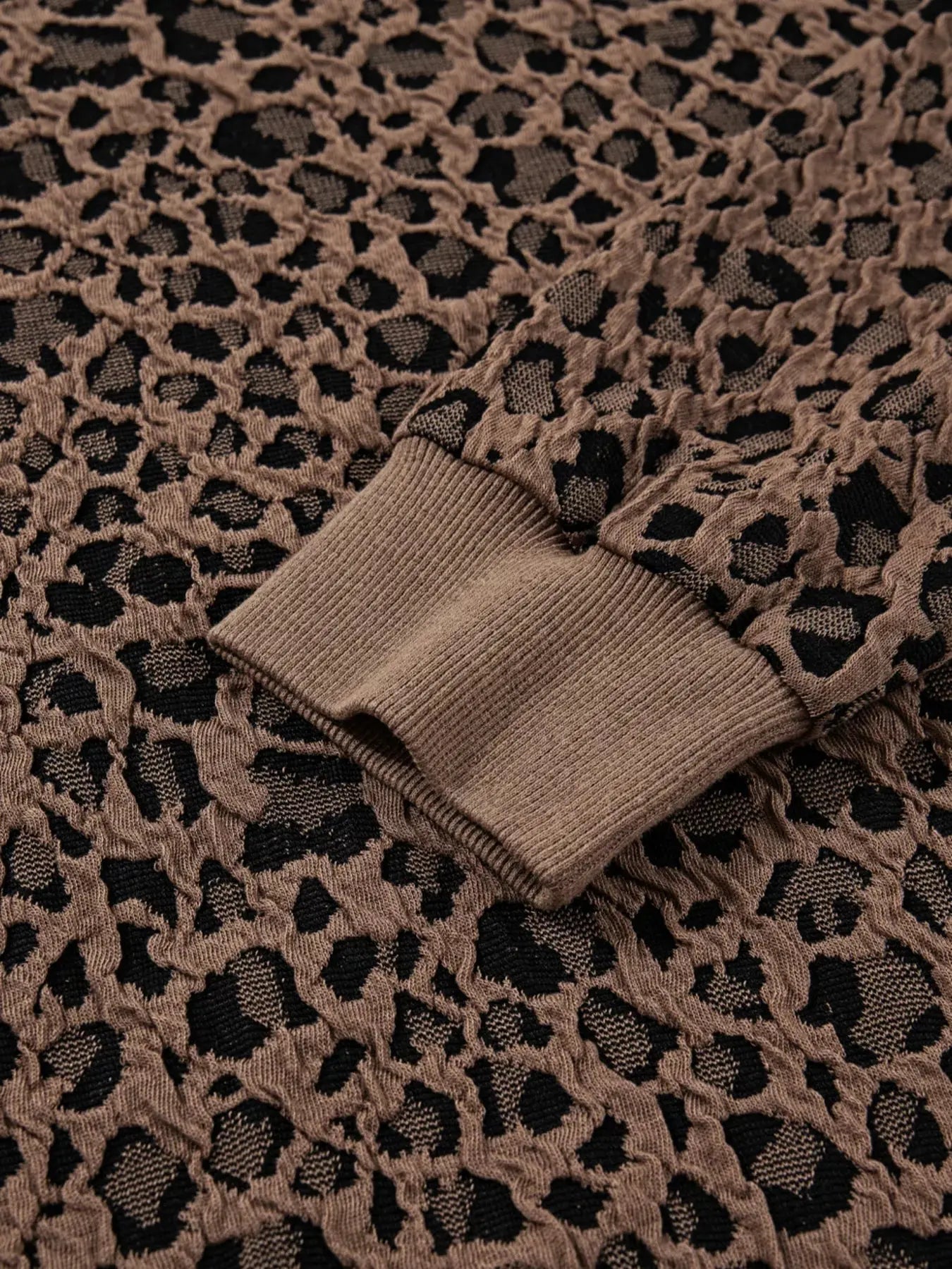 Ribbed Trim Leopard Print Long Sleeve Top - Be Bliss Boutique