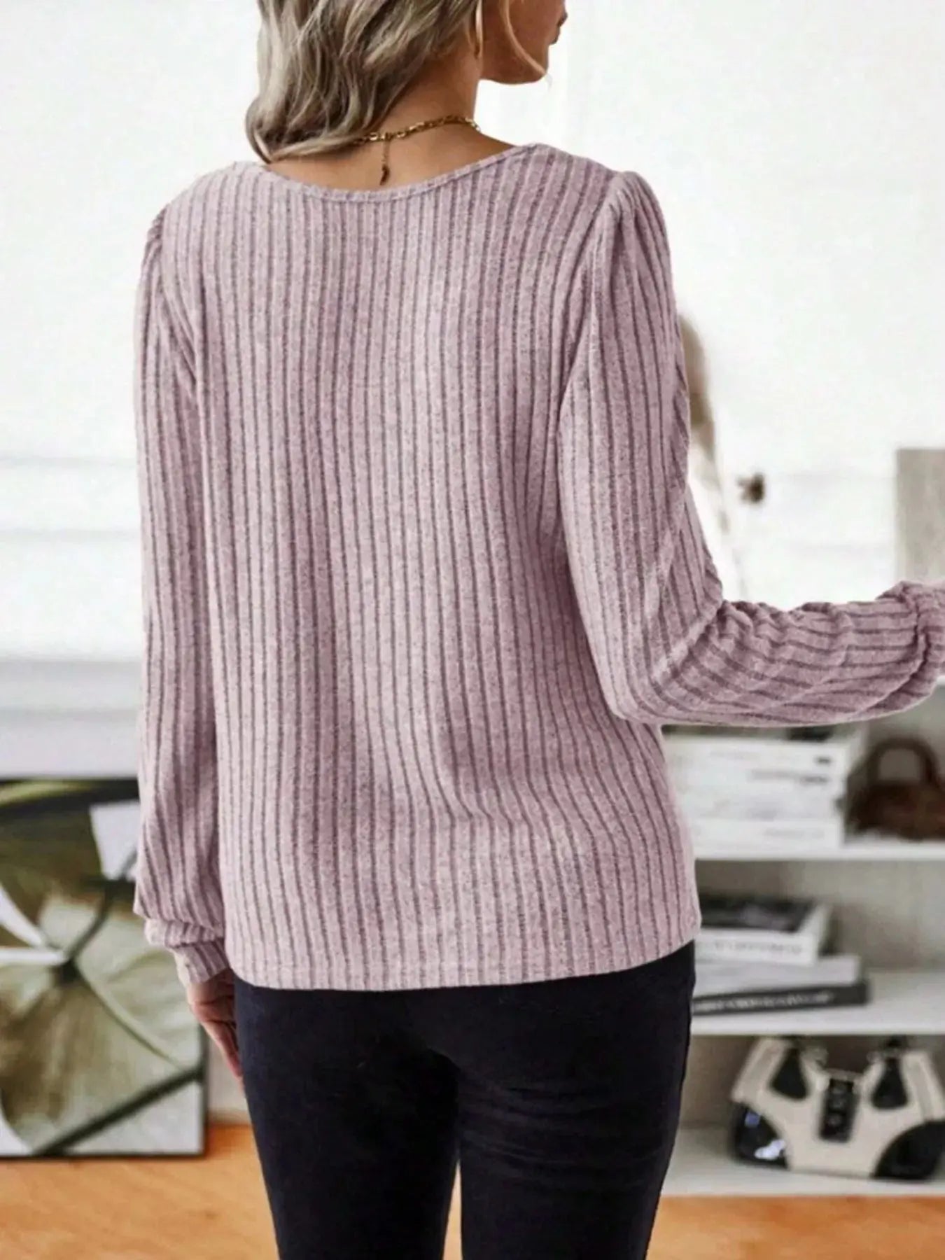 Ribbed Knit Long Sleeve T Shirt - Be Bliss Boutique