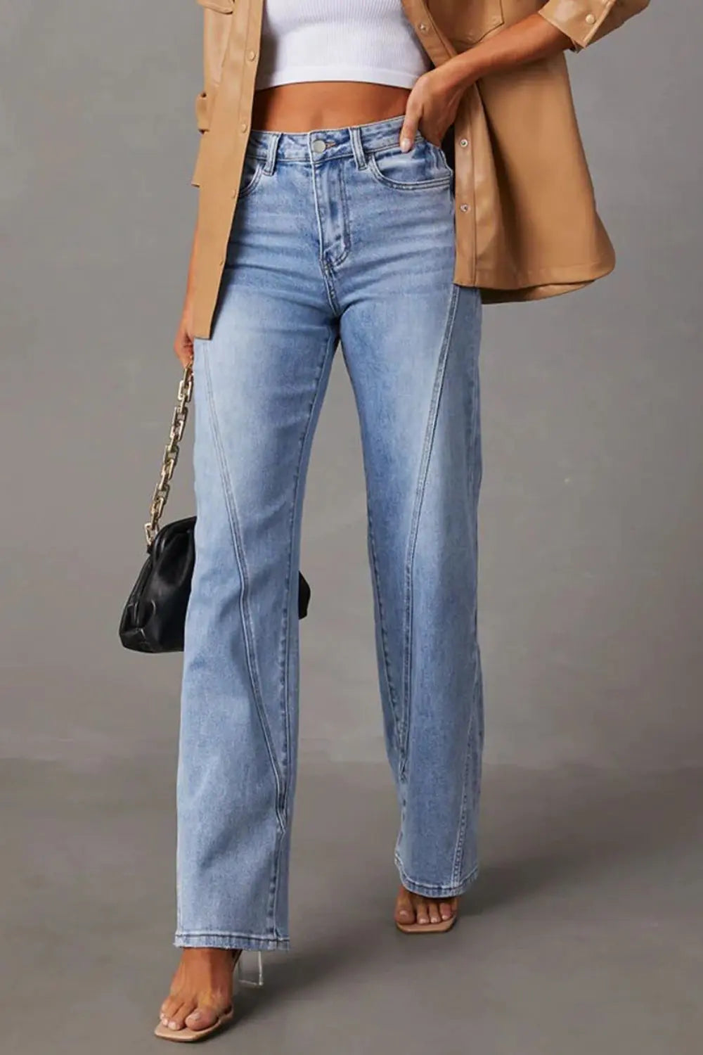 High Waist Straight Jeans with Pockets - Be Bliss Boutique
