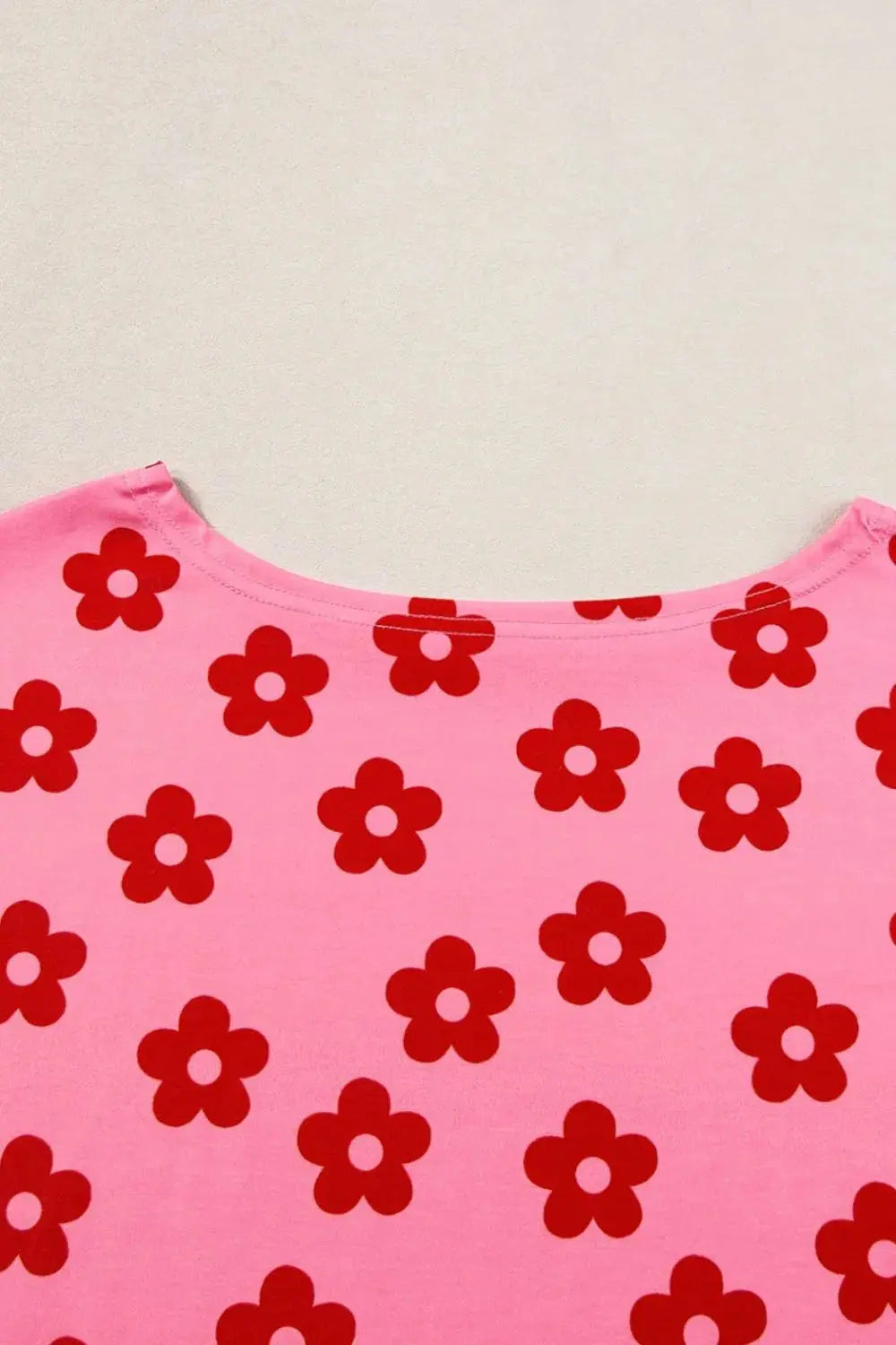 Pink & Red Floral Cropped Tee and Shorts Womens Loungewear Set - Be Bliss Boutique