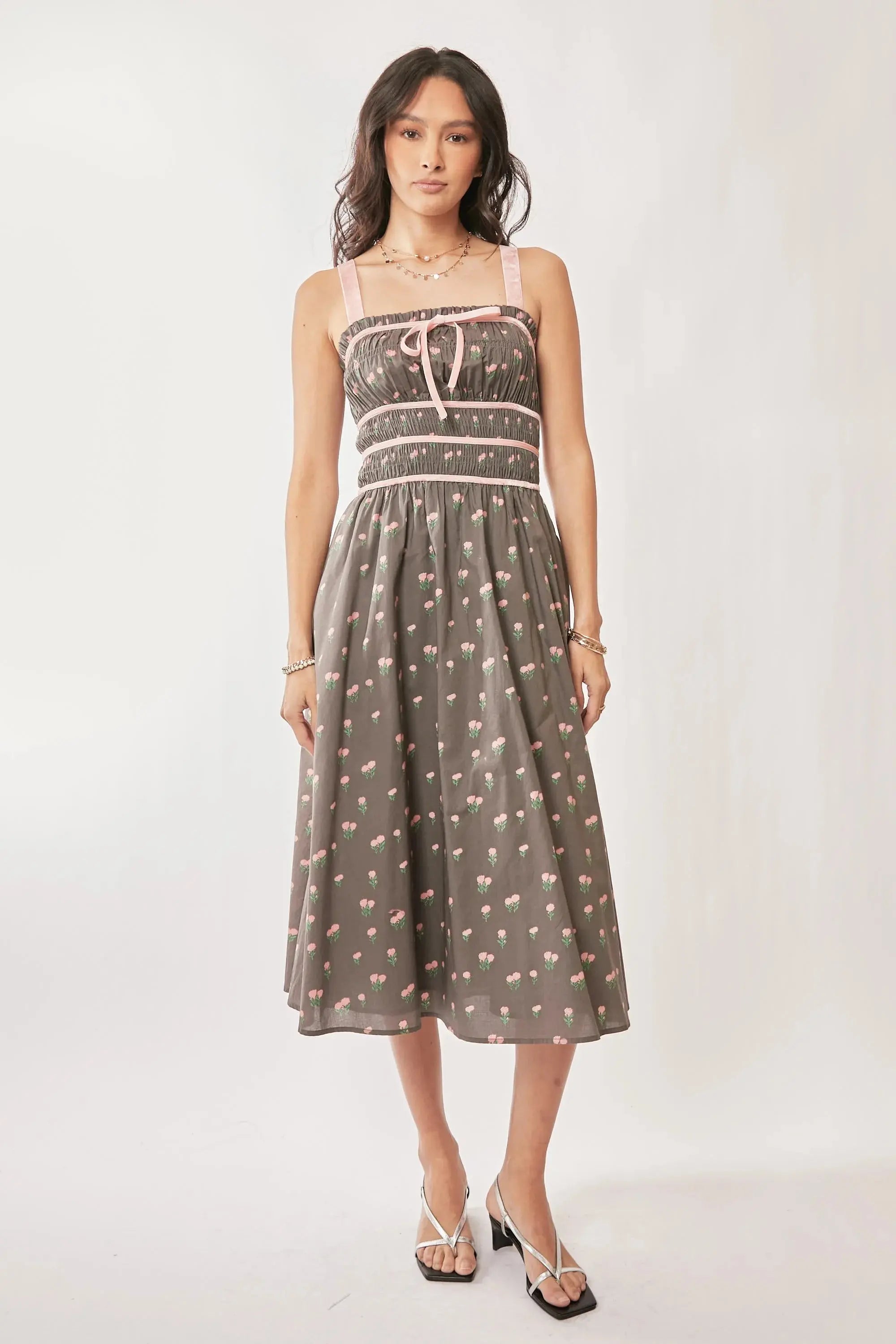 Davi & Dani “Strawberry Fields” Smocked-Bodice Midi Dress - Be Bliss Boutique