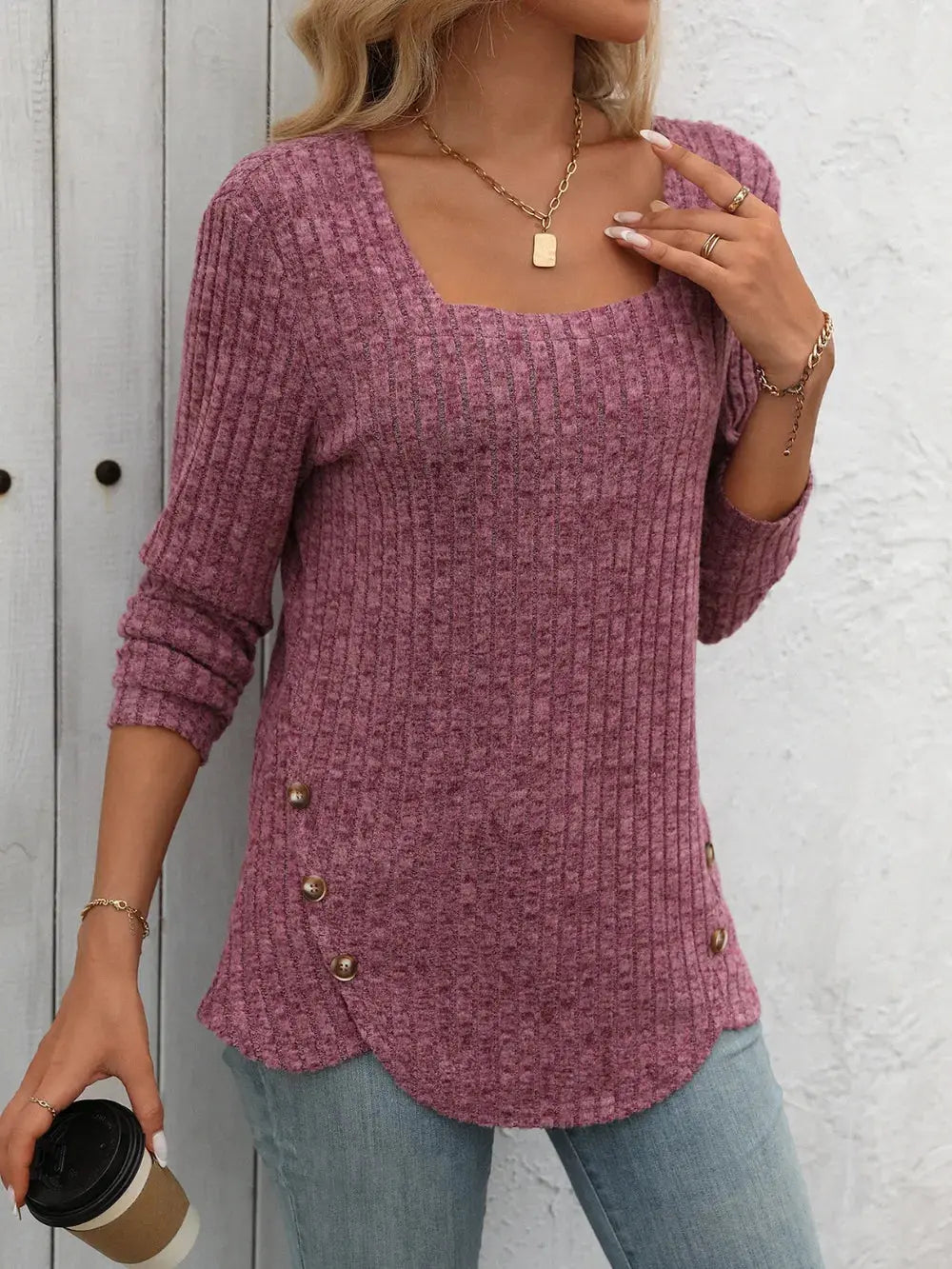 Mandy Square Neck Long Sleeve T Shirt - Be Bliss Boutique
