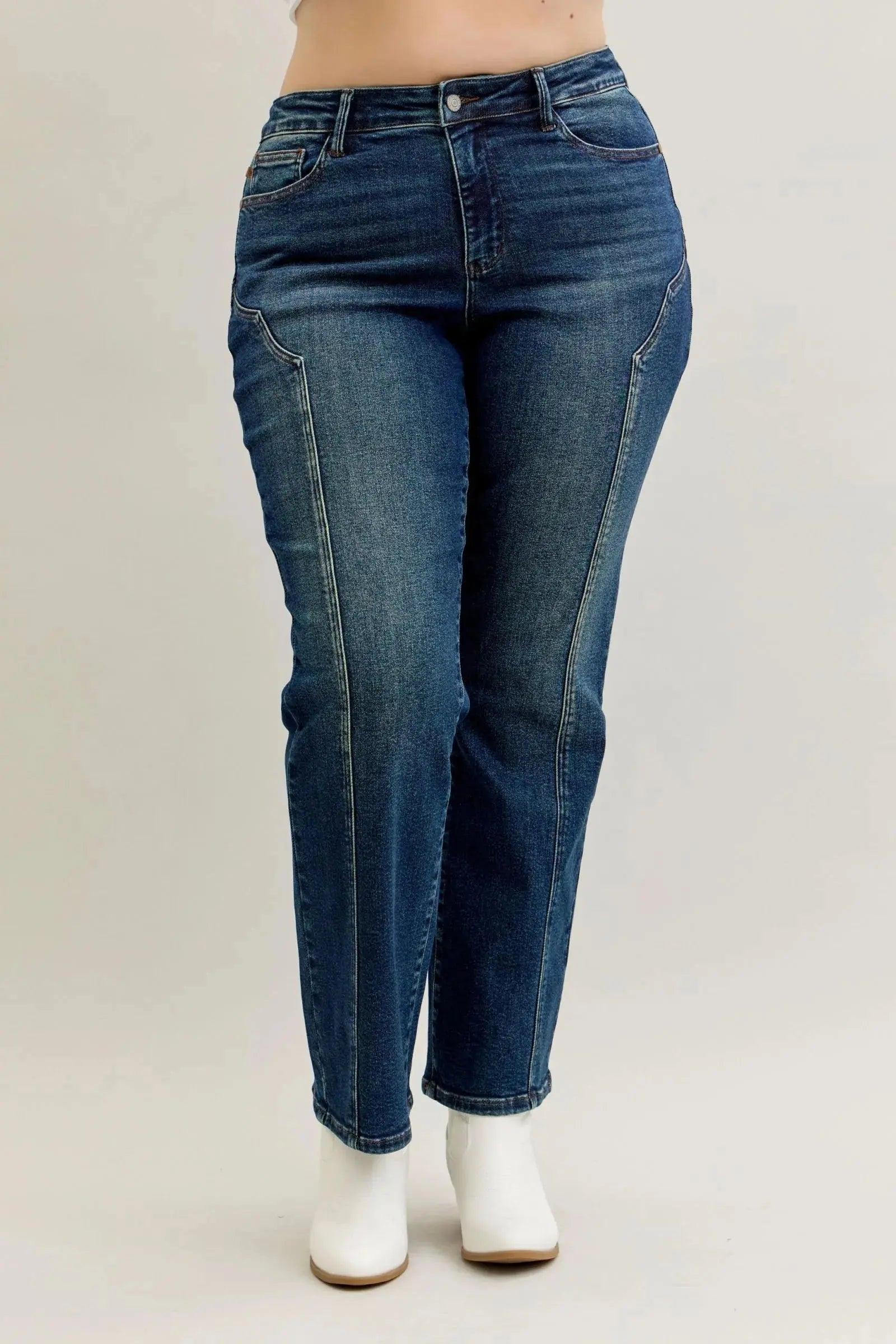 Plus Size Seam Detailed Straight Leg Judy Blue Jeans - Be Bliss Boutique