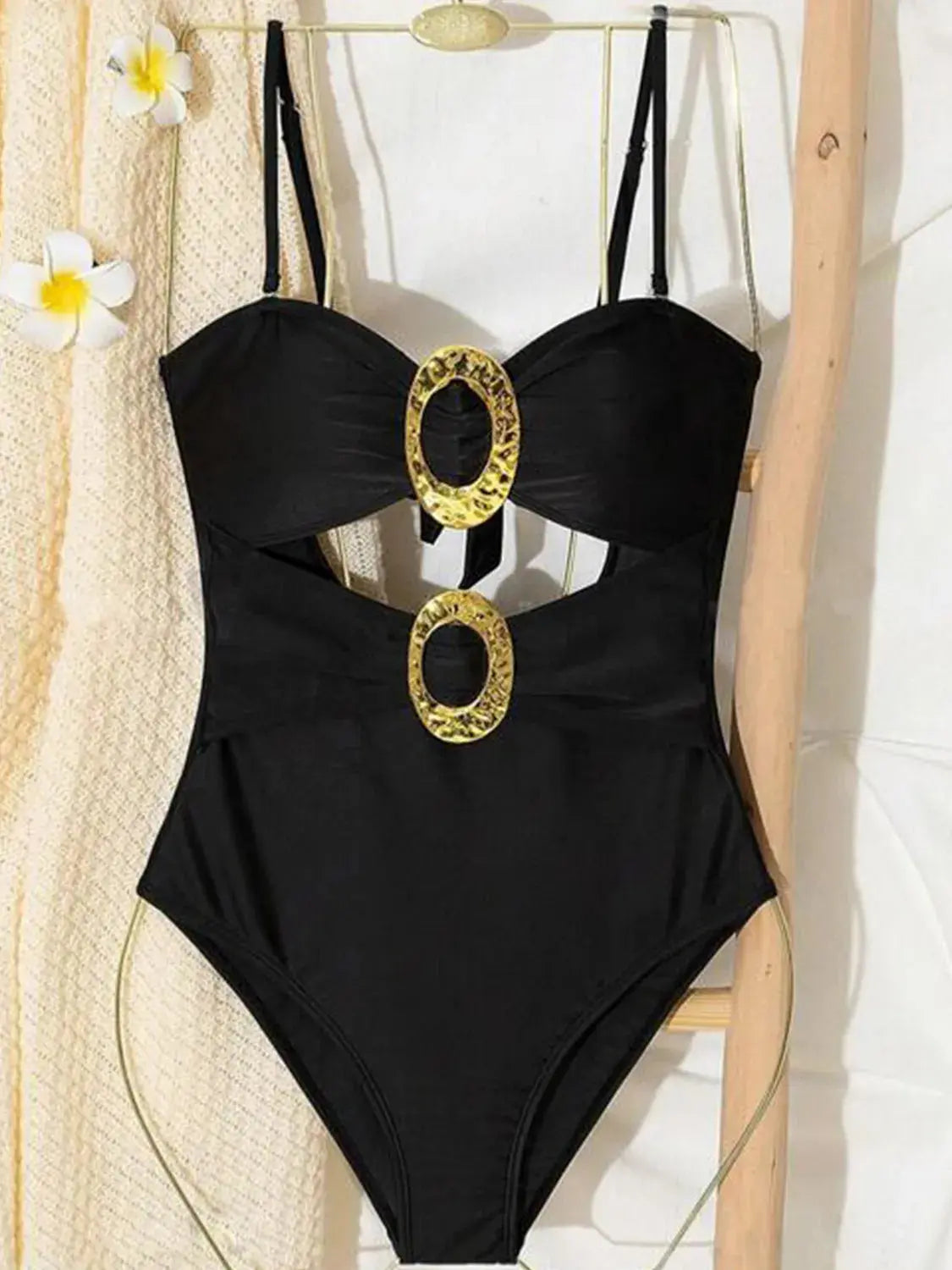 Gold Hardware Cutout Sweetheart Neck One Piece Swimsuit - Be Bliss Boutique