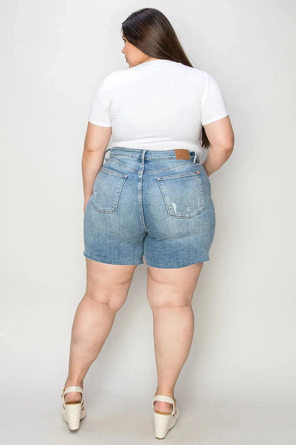 Judy Blue Jeans - Full Size High Waist Raw Hem Denim Shorts - Be Bliss Boutique