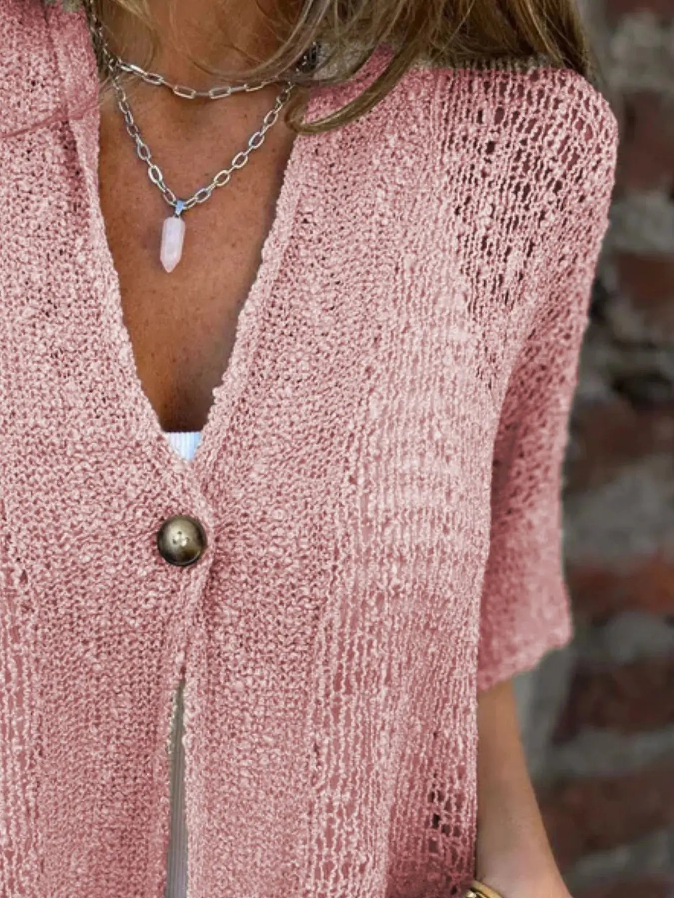 Full Size Knit Openwork One Button Cardigan - Be Bliss Boutique