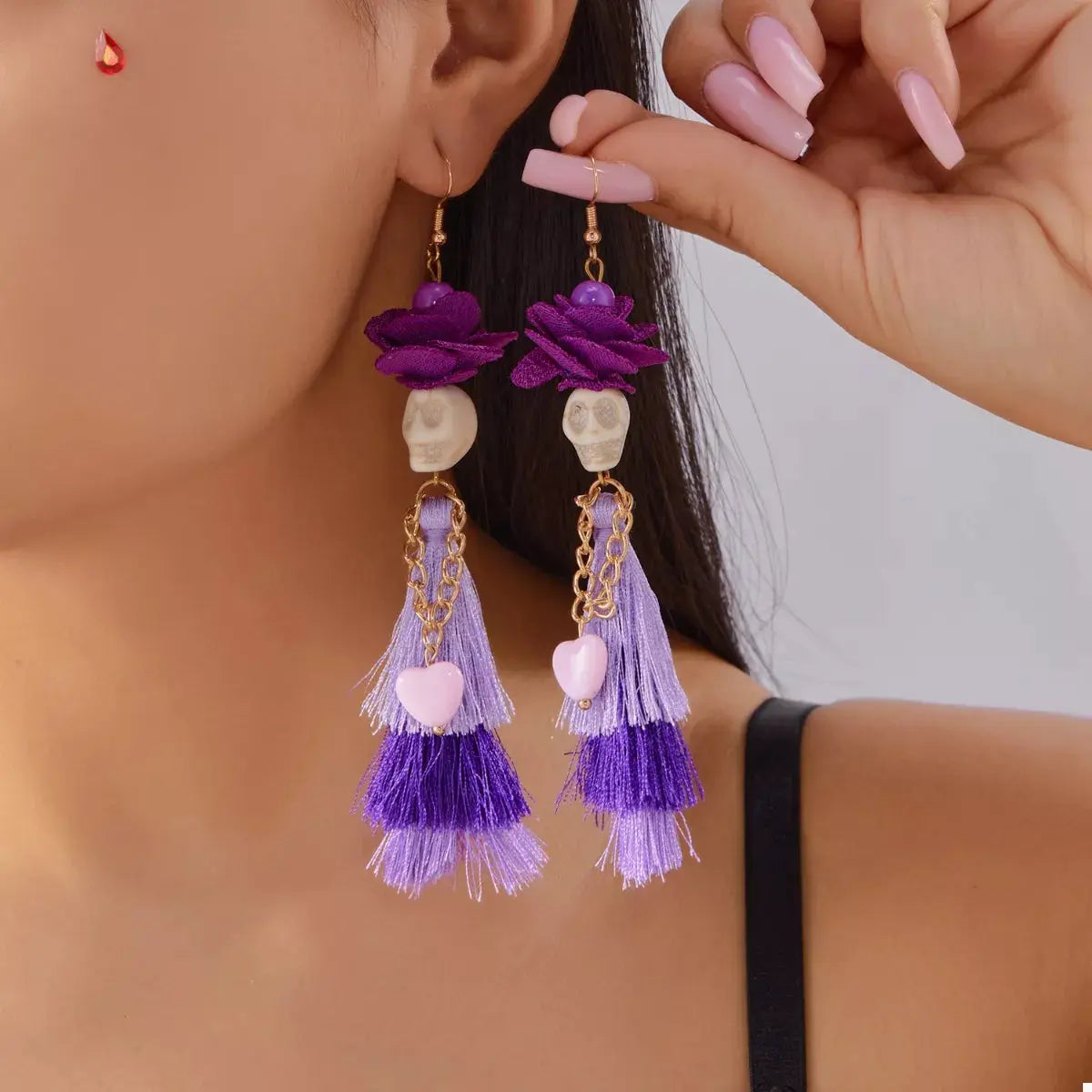 Sugar Skull Tassel Halloween Drop Earrings - Be Bliss Boutique