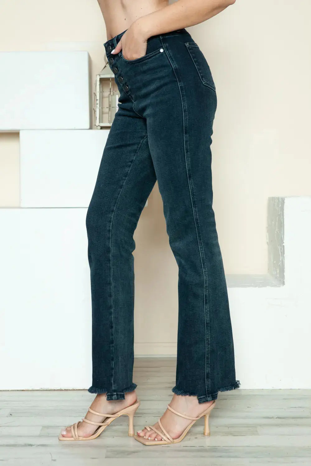 Plus Size Button Fly Hem Destroy Straight Leg Judy Blue Jeans - Be Bliss Boutique