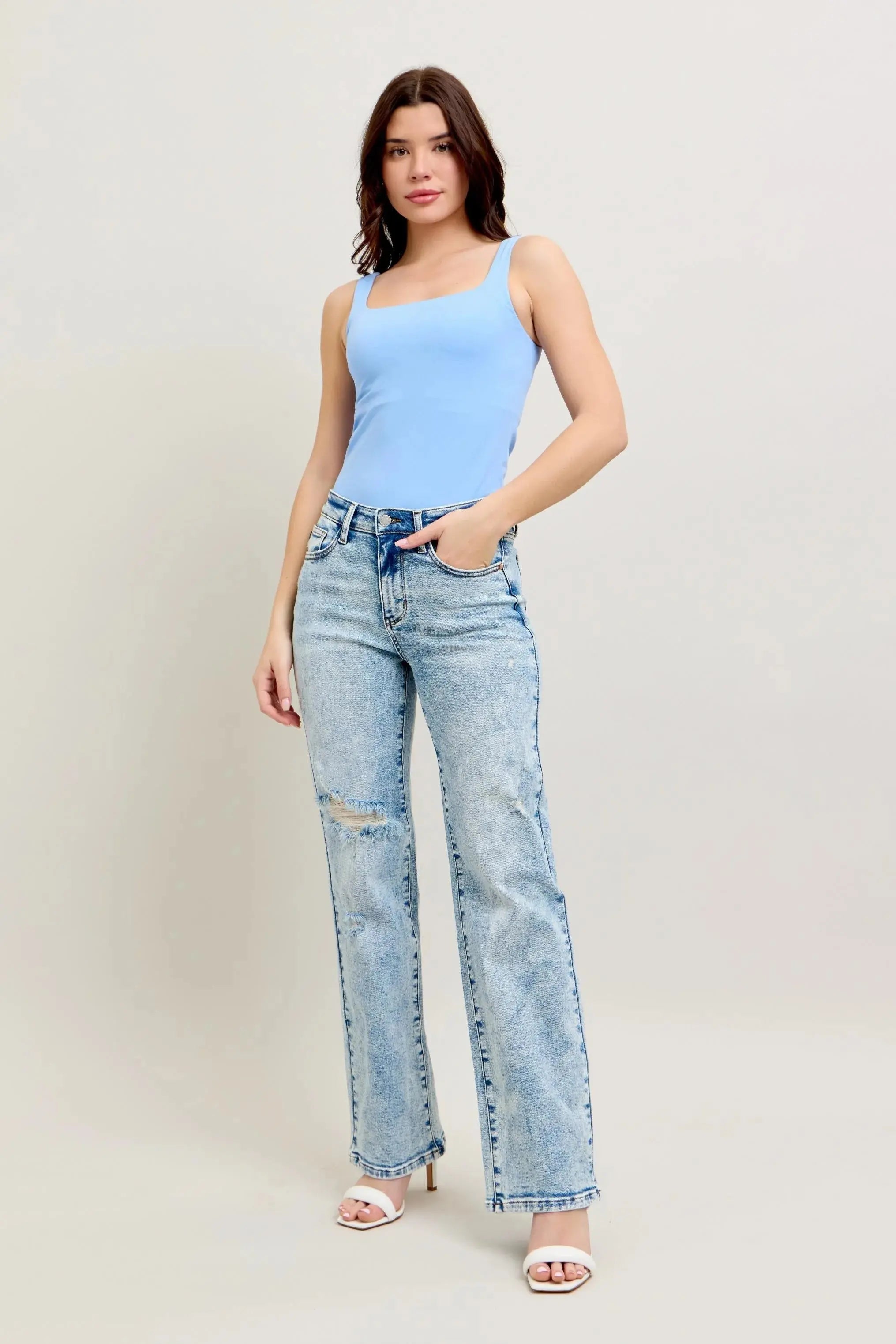 Full Size High Waist Mineral Wash Destroy 90's Straight Leg Judy Blue Jeans - Be Bliss Boutique