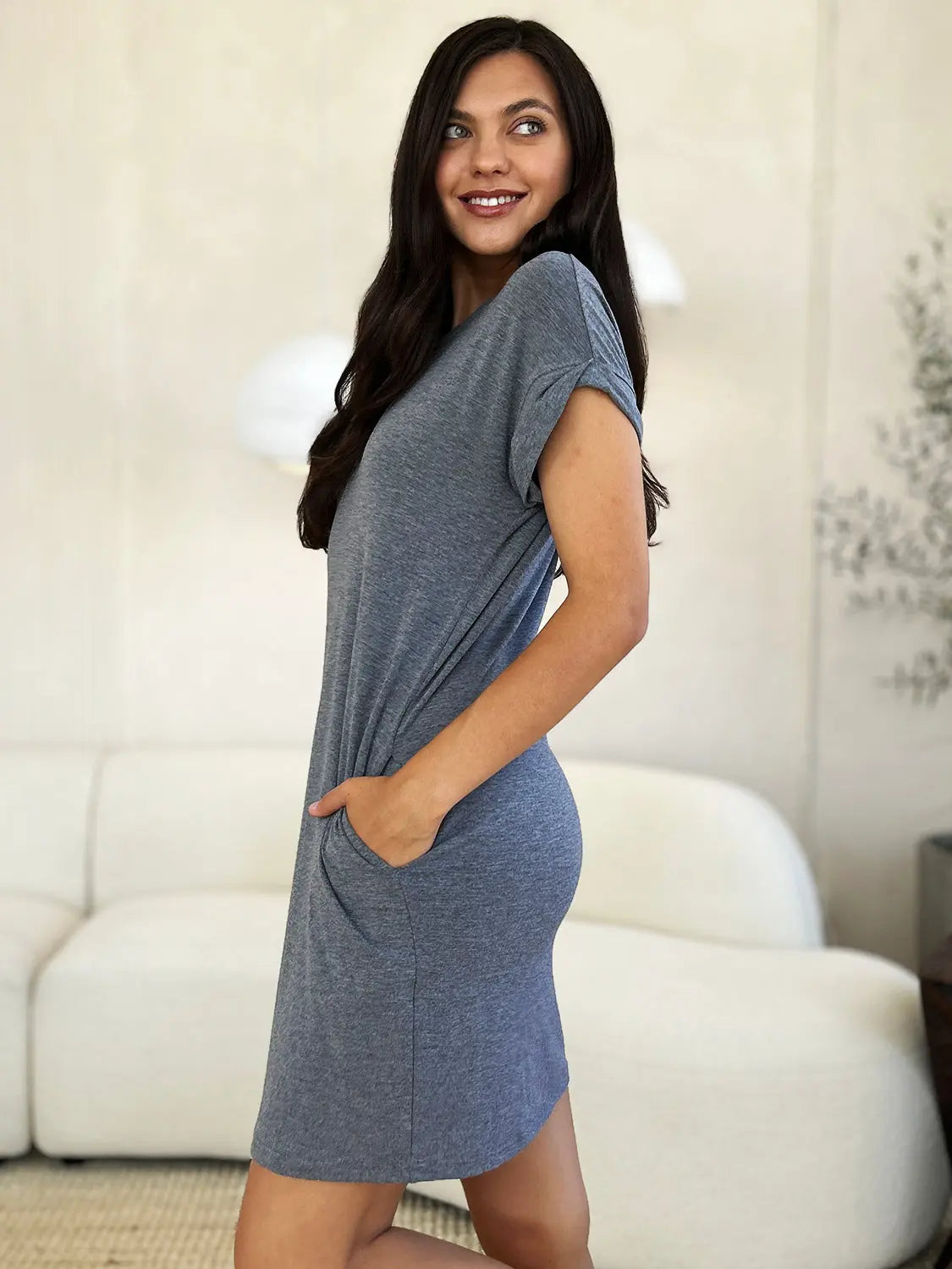 Basic Bae Full Size Round Neck Short Sleeve Dress with Pockets - Be Bliss Boutique