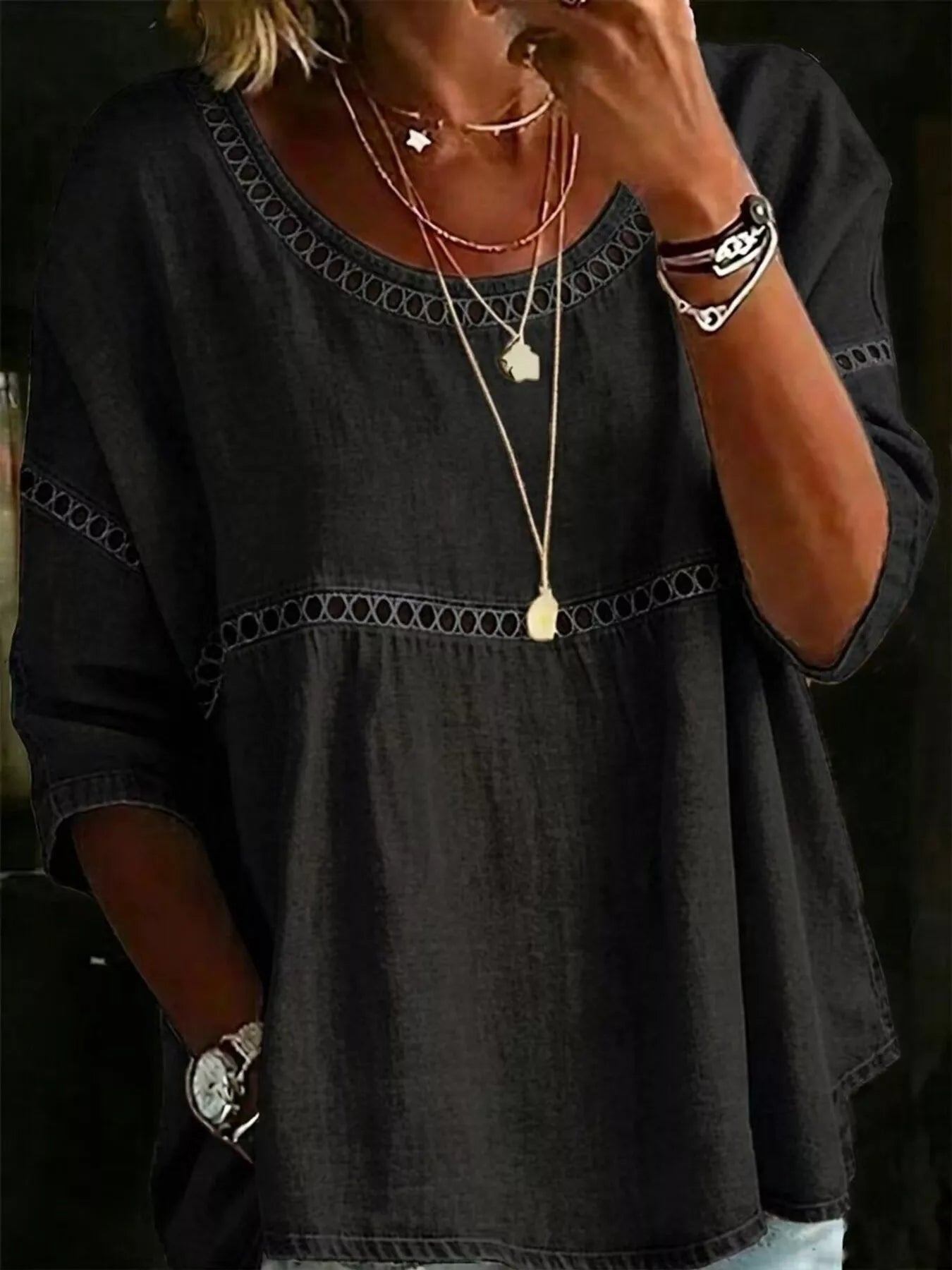 Full Size Hollow Out Round Neck Top - Be Bliss Boutique