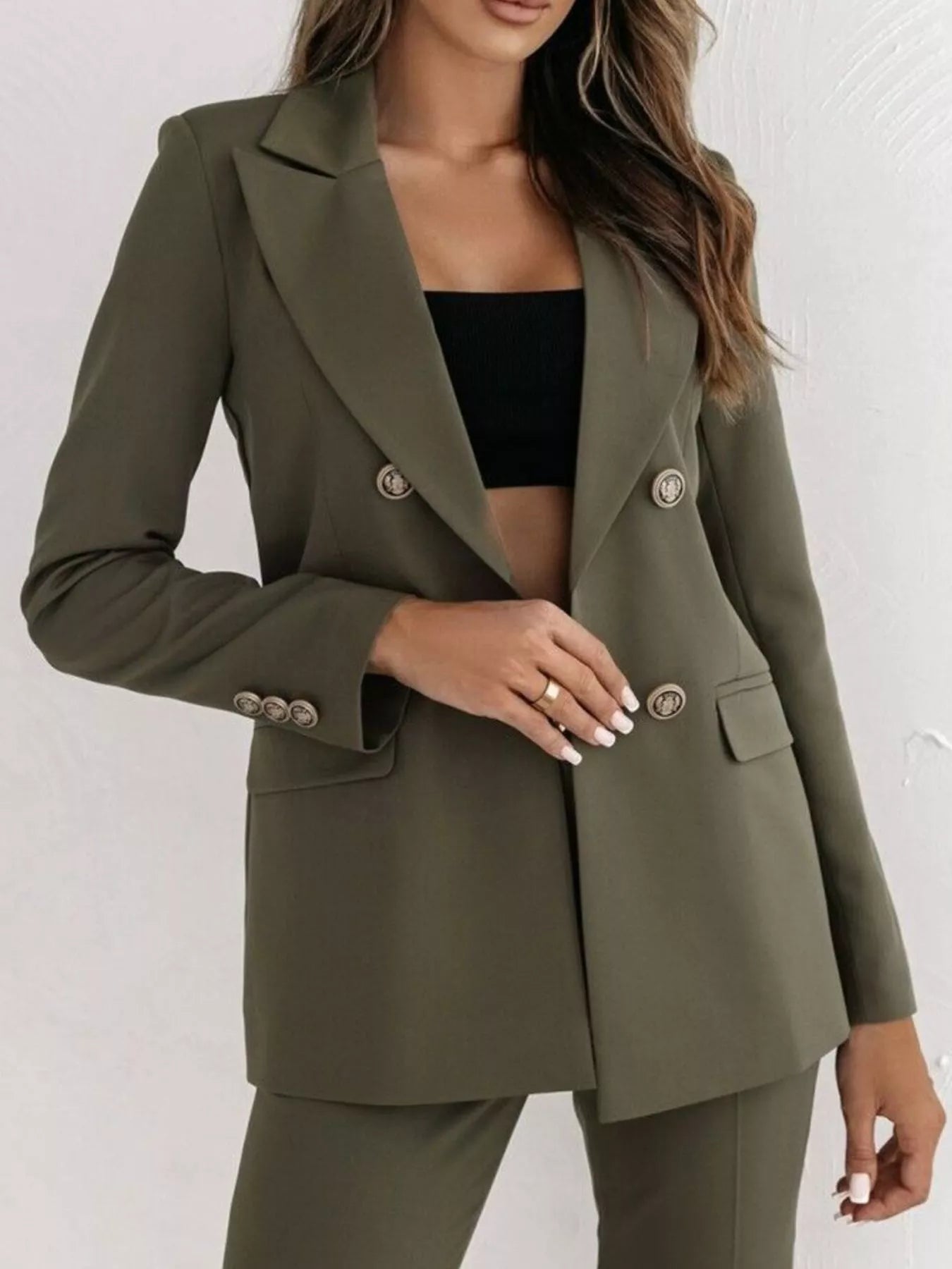 Double-Breasted Lapel Collar Blazer -  Be Bliss Boutique