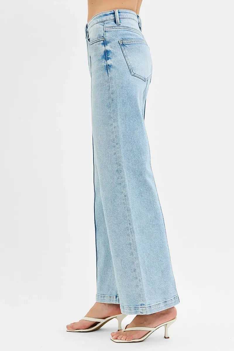 High Waist Wide Leg Pintuck RISEN Jeans – Full Size - Be Bliss Boutique