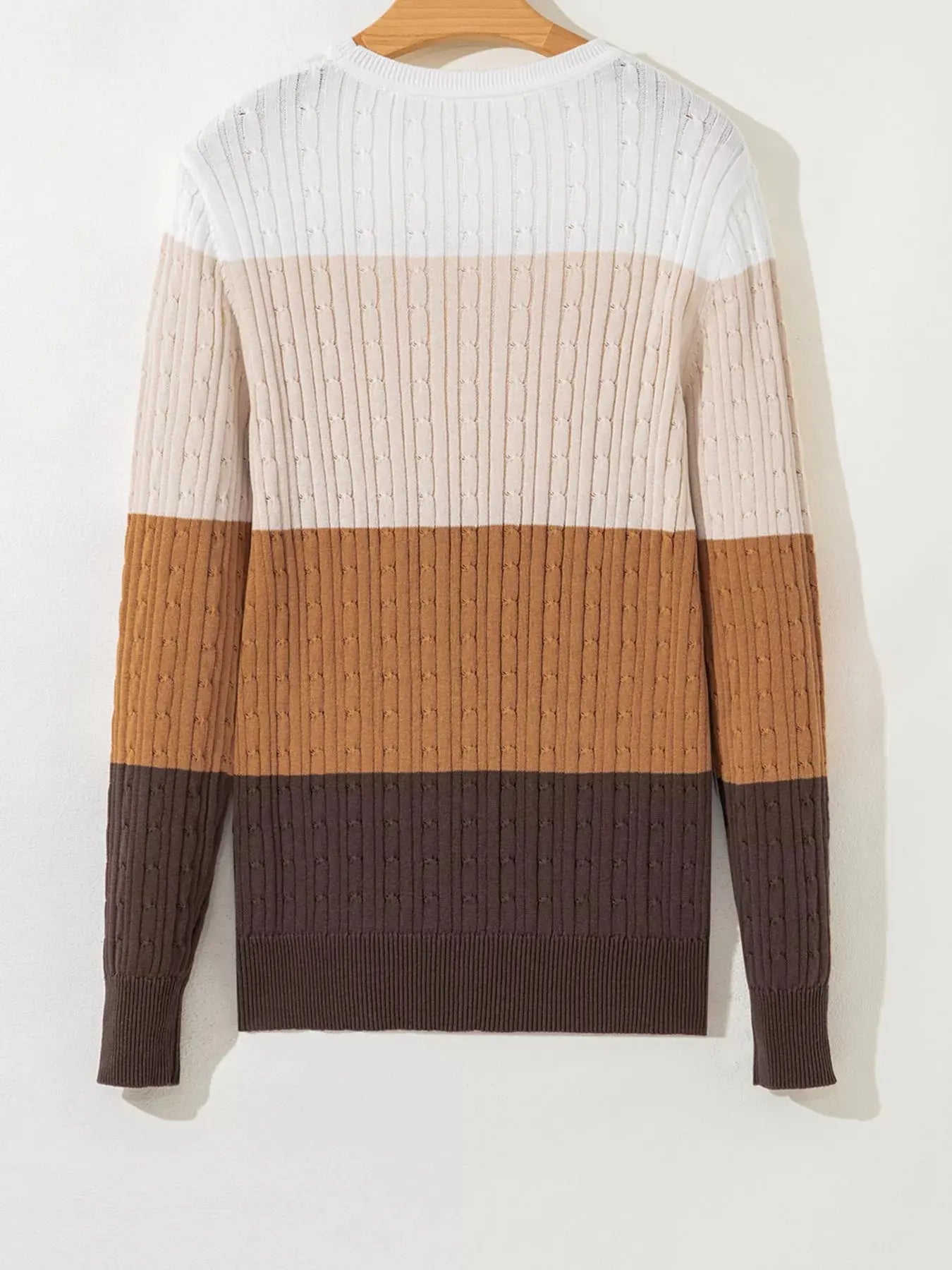 Colorblock Round Neck Cable Knit Sweater - Be Bliss Boutique