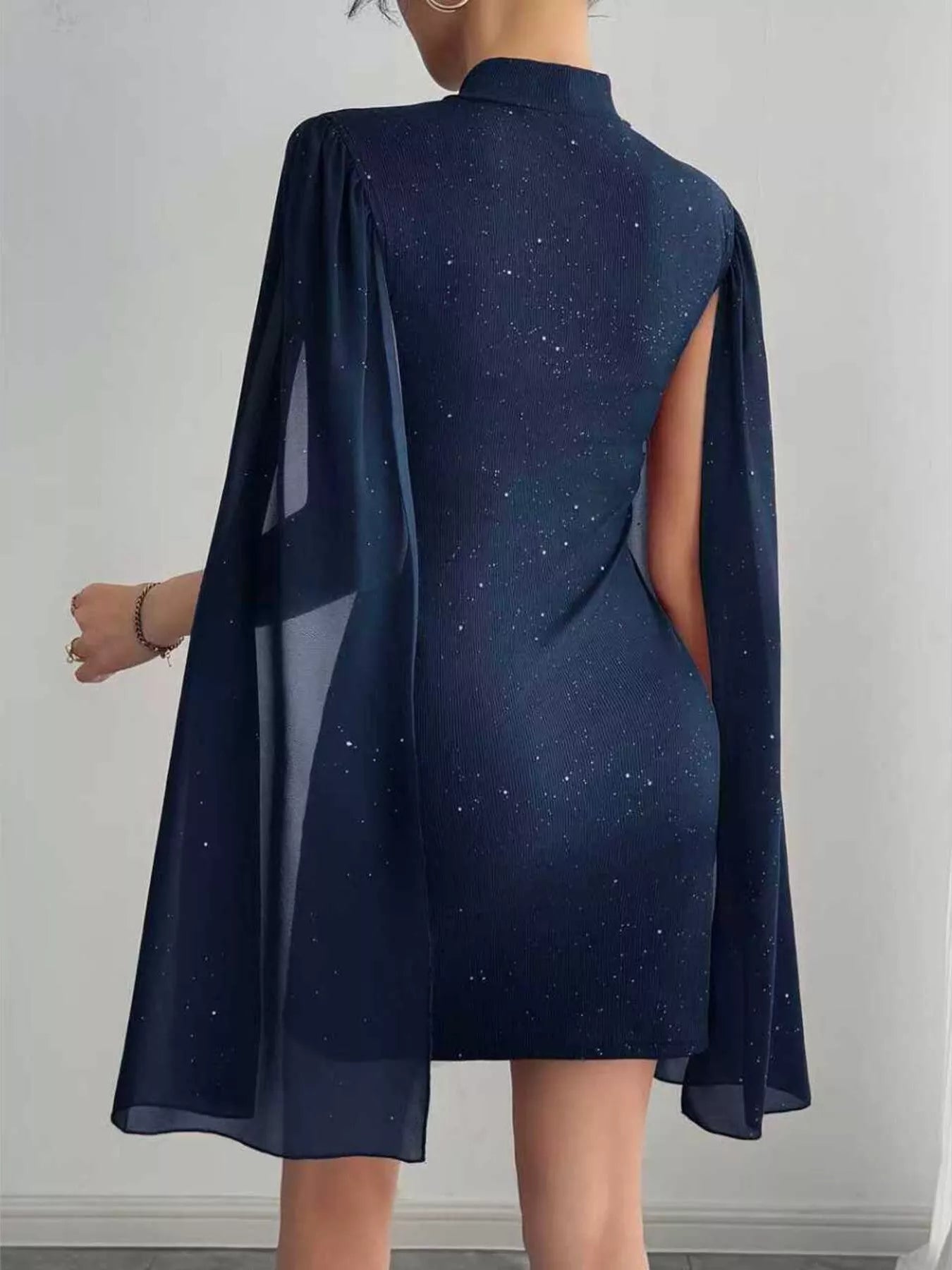 Glitter Cape Sleeve Mini Dress - Be Bliss Boutique