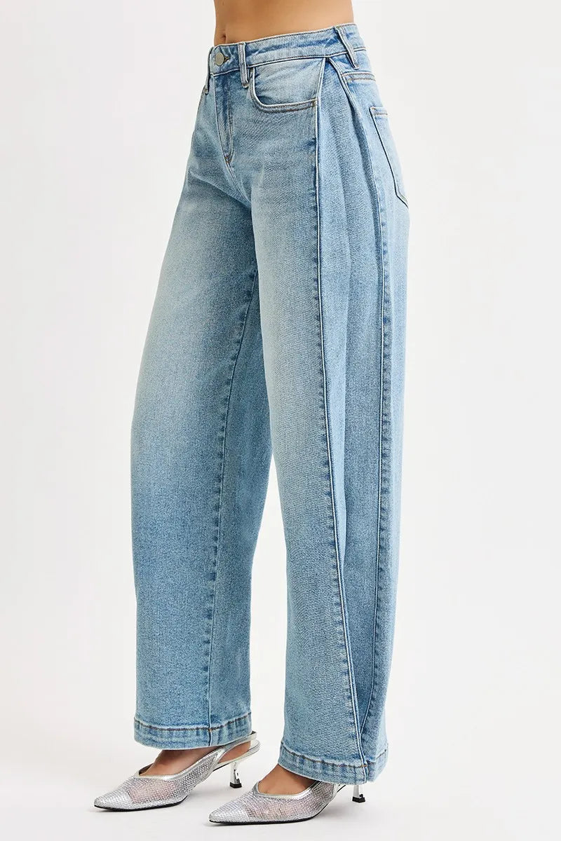 RISEN Jeans - Mid Rise Wide Barrel Transferable Leg Snap Jeans - Be Bliss Boutique