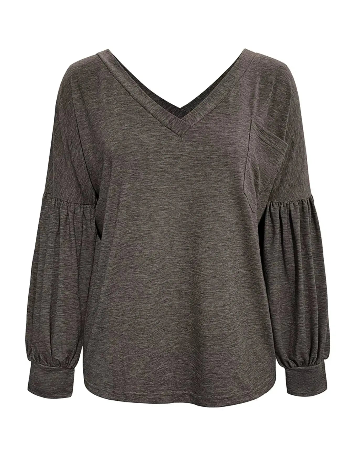 Oversized V Neck Long Sleeve Blouse - Be Bliss Boutique