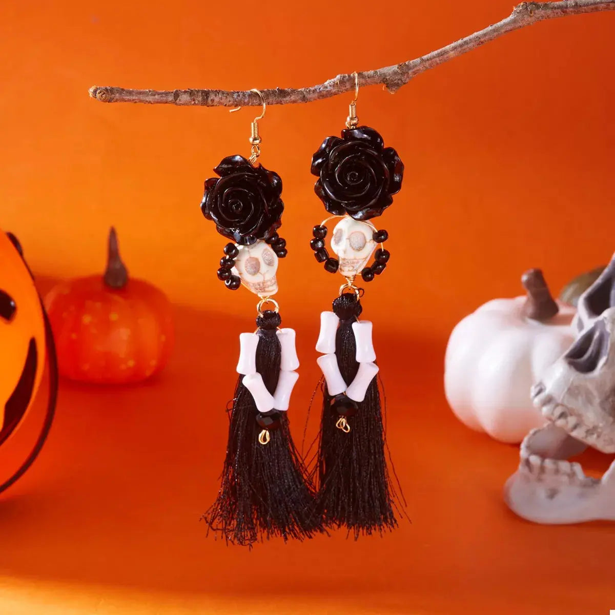 Sugar Skull Tassel Halloween Drop Earrings - Be Bliss Boutique