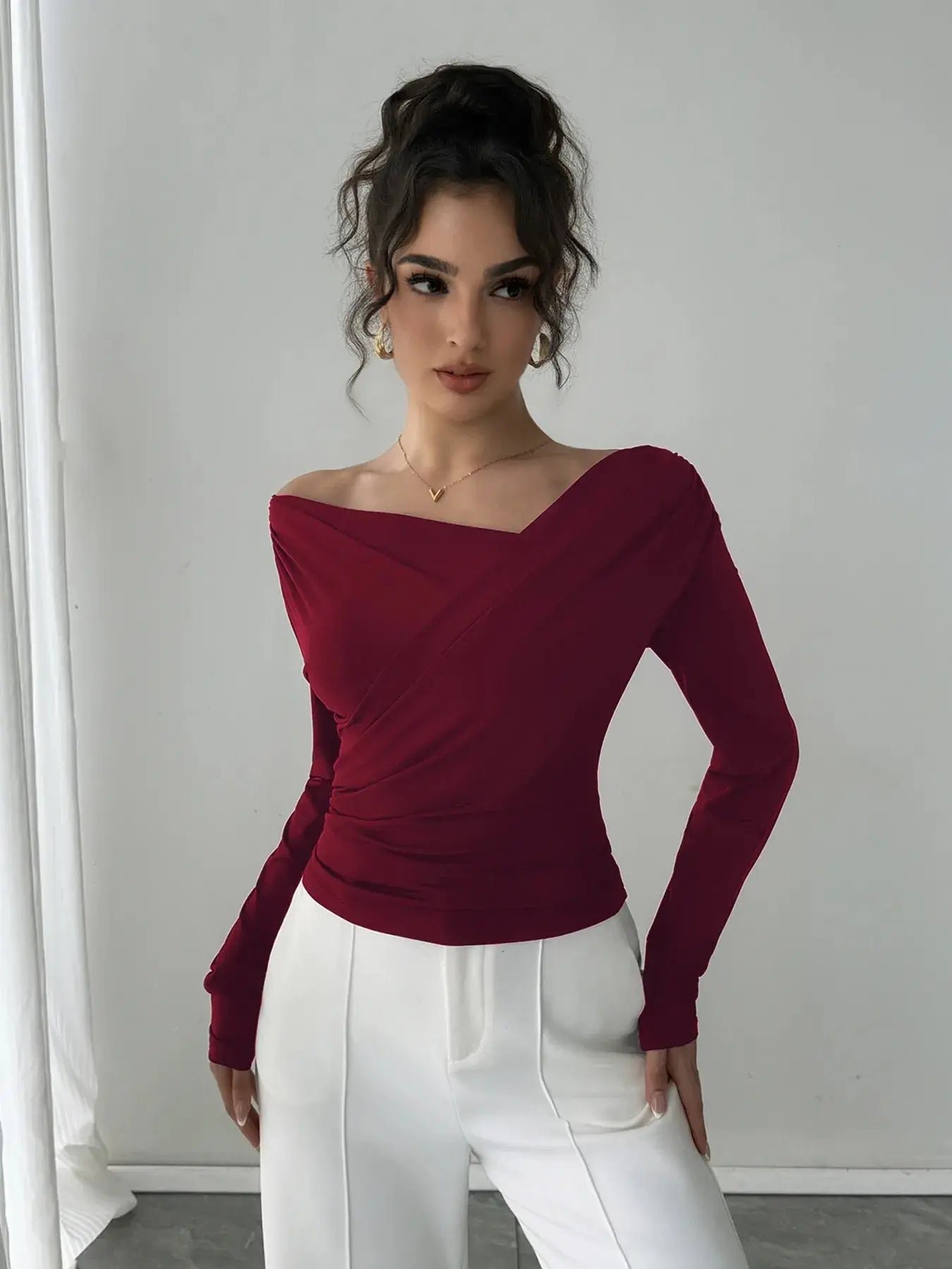 Long Sleeve Asymmetrical Blouse - Be Bliss Boutique