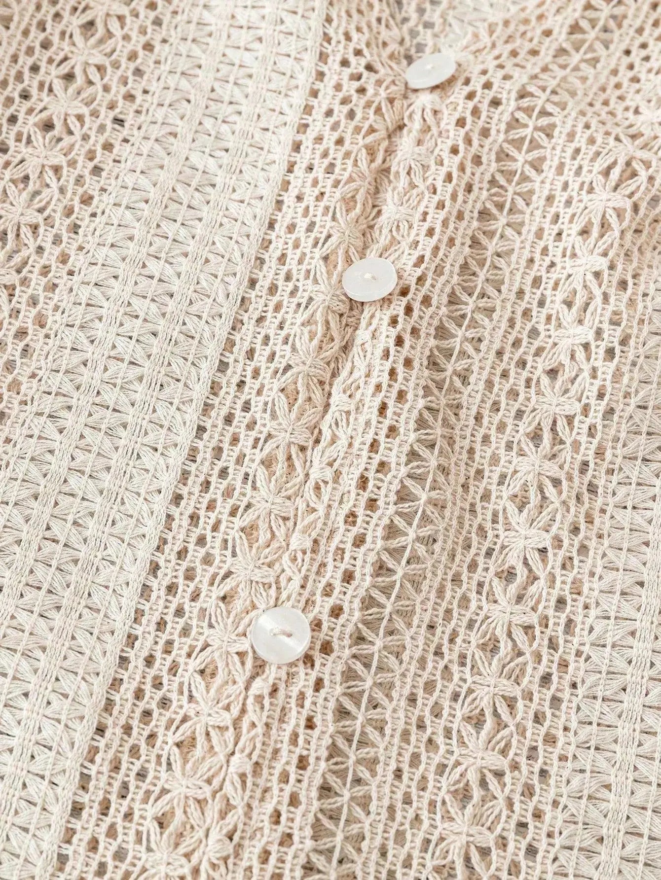 Crochet Notched Button Front Shirt - Be Bliss Boutique