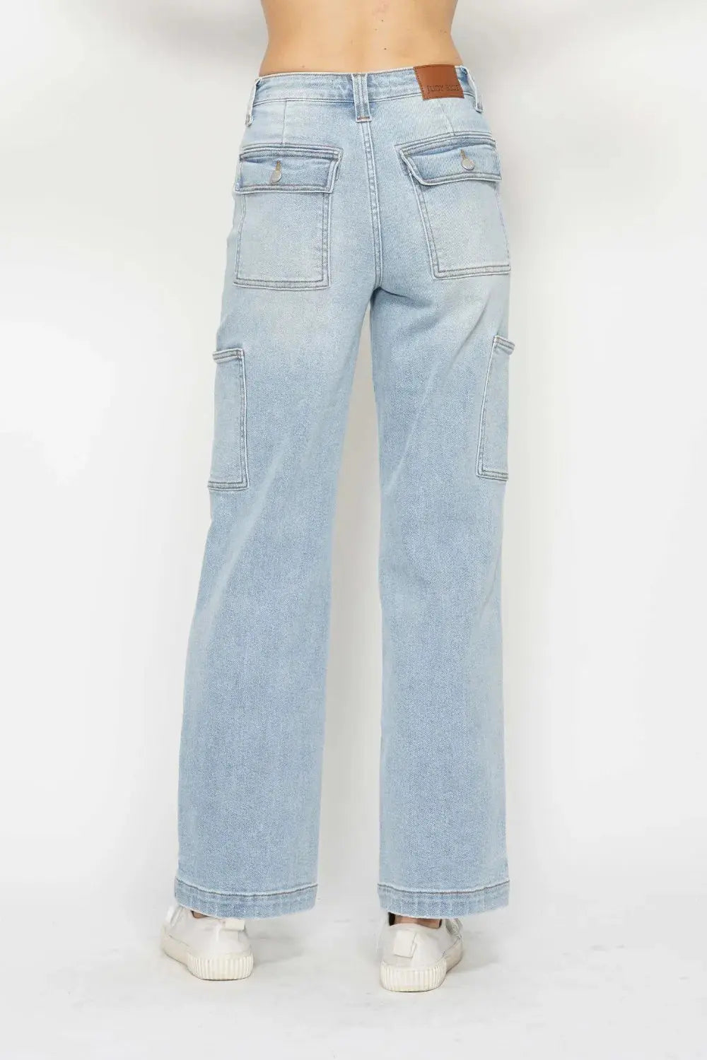 High Waist Cargo Pocket Straight Leg Judy Blue Jeans – Full Size - Be Bliss Boutique