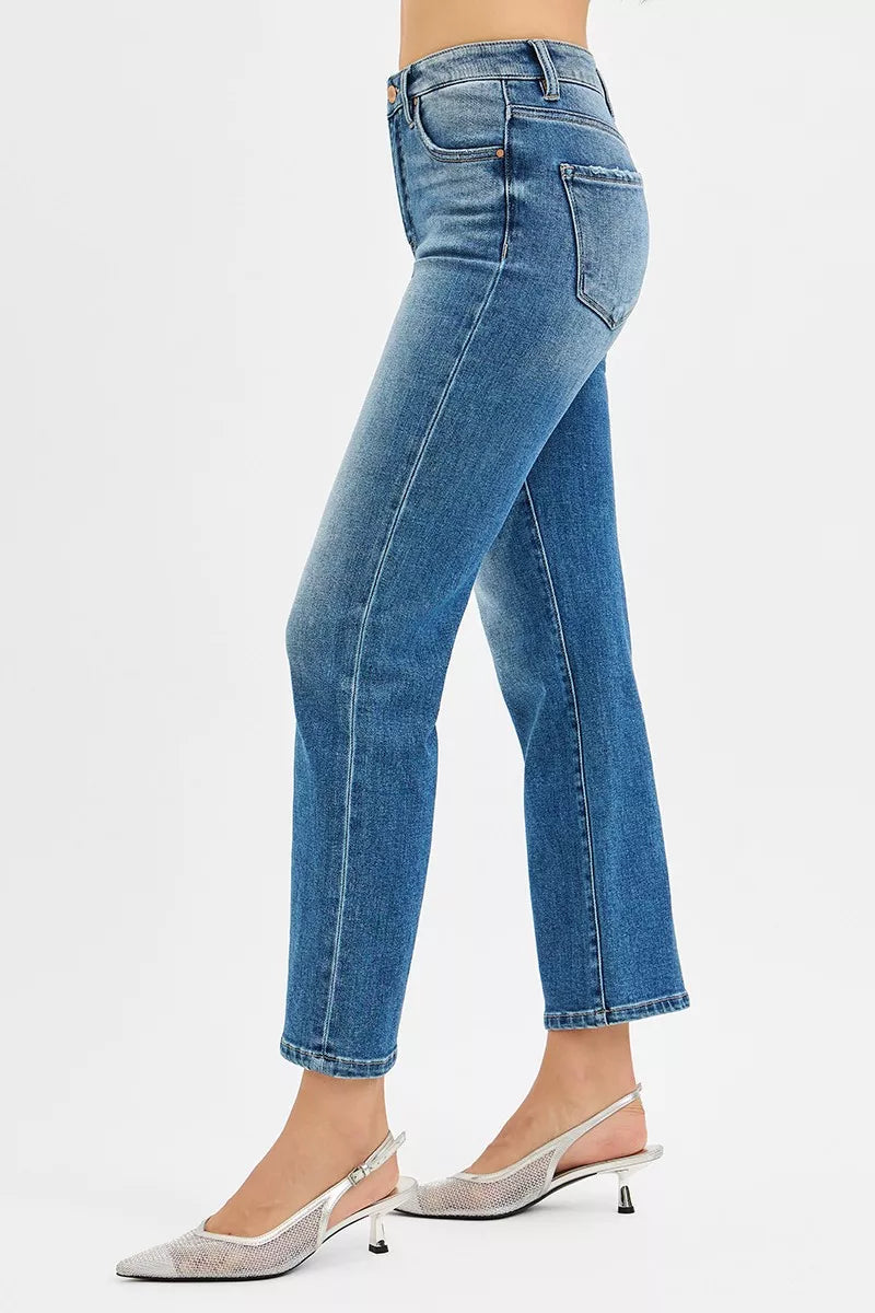 RISEN Tummy Control High Rise Crop Straight Jeans -  Be Bliss Boutique