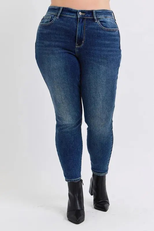 Full Size/Plus Size Mid-Rise Skinny Judy Blue Jeans with Thermal Lining - Be Bliss Boutique