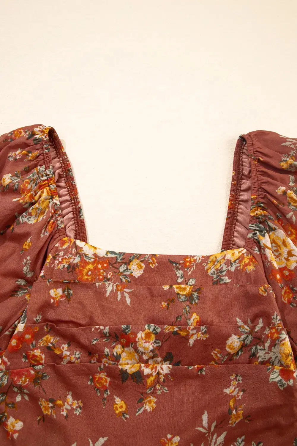 Floral Puff Sleeve Square Neck Knot Open Back Mini Dress - Be Bliss Boutique