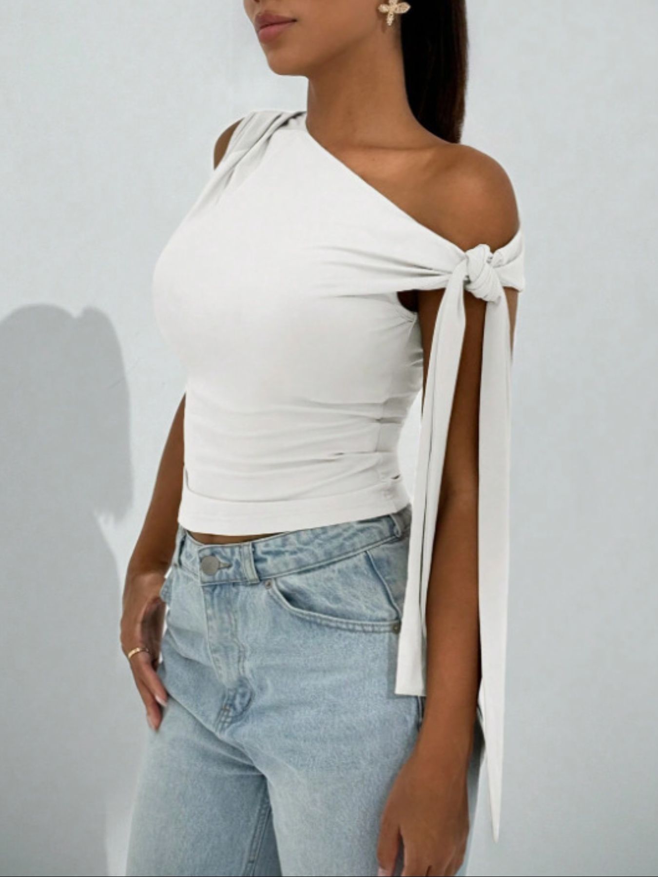 Tie Detail One Shoulder Top - Be Bliss Boutique