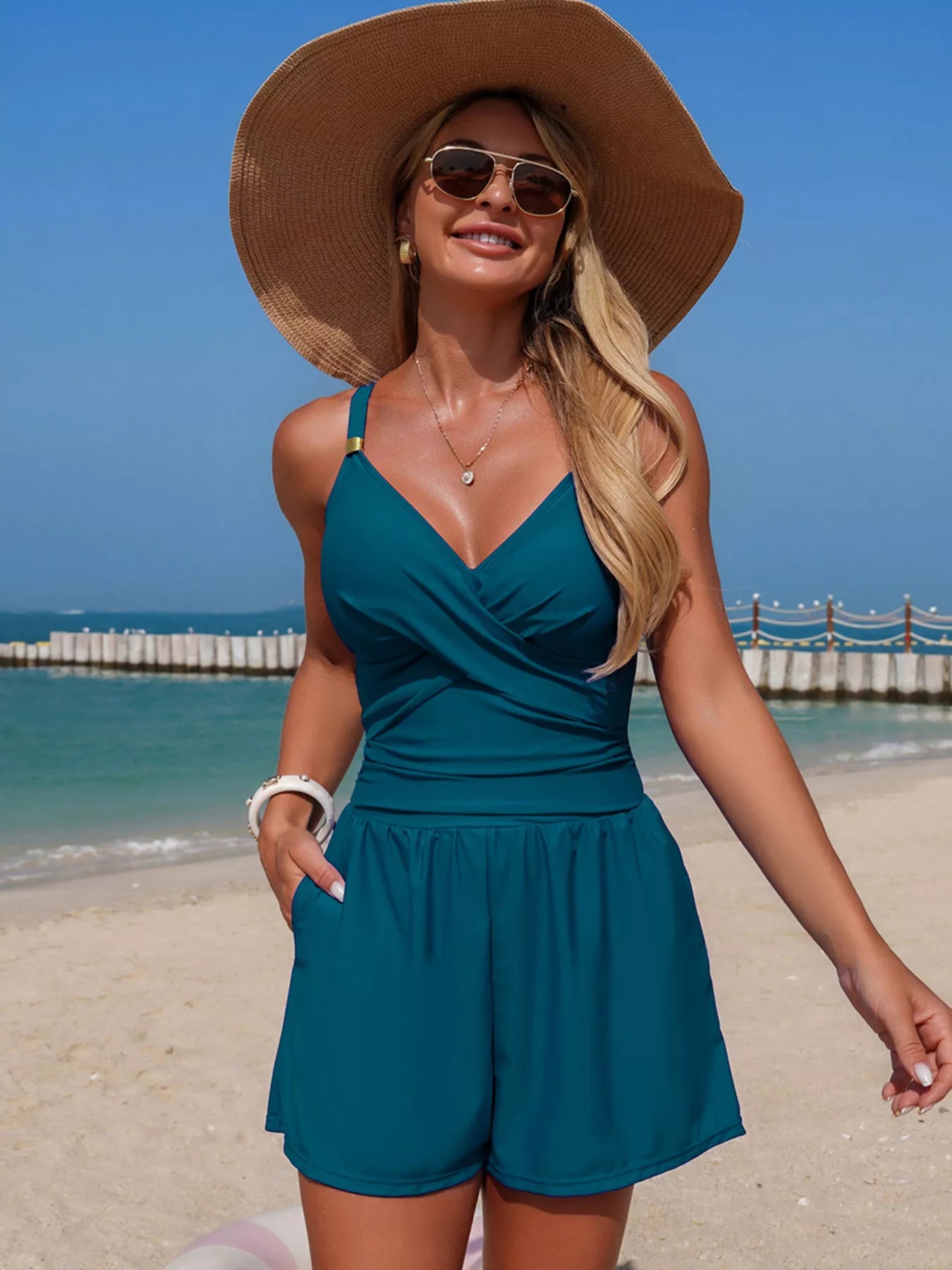 V Neck Spaghetti Strap One Piece Swimsuit - Be Bliss Boutique
