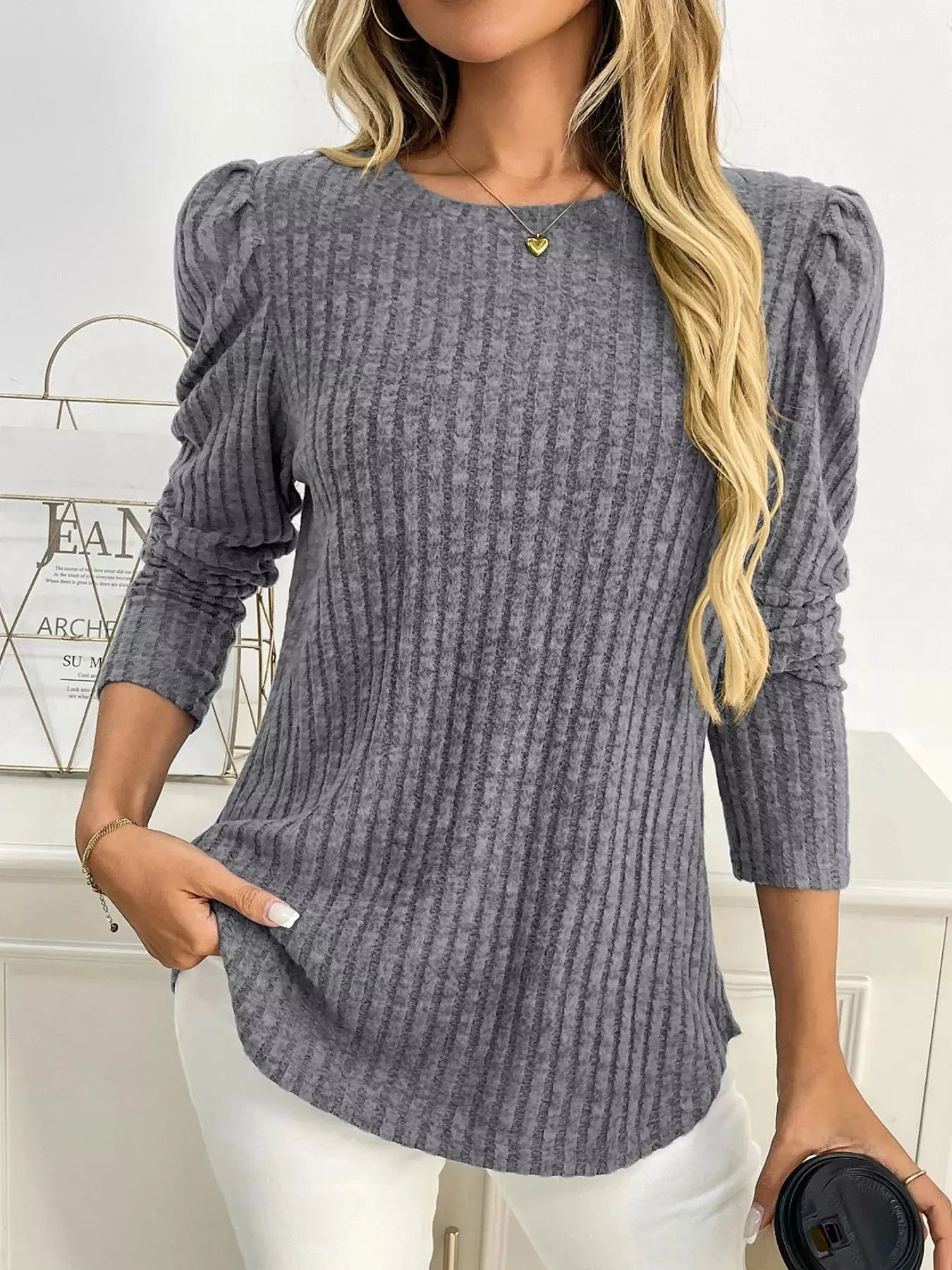 Round Neck Puff Sleeve T Shirt - Be Bliss Boutique