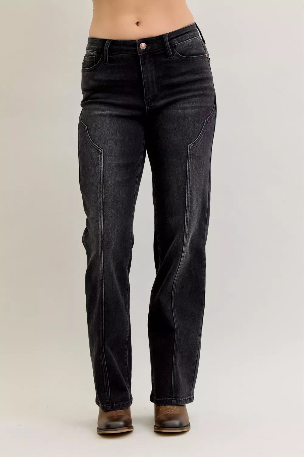 Judy Blue Jeans - Mid Rise Straight Western Seam Detail Jeans - Be Bliss Boutique
