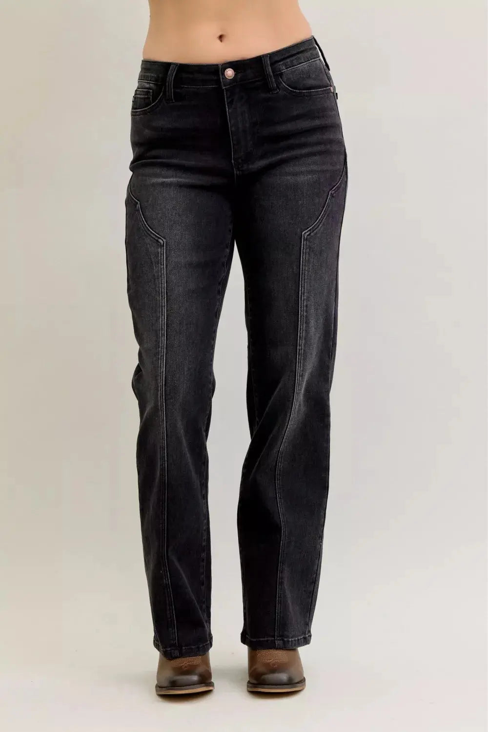 Judy Blue Jeans - Mid Rise Straight Western Seam Detail Jeans - Be Bliss Boutique