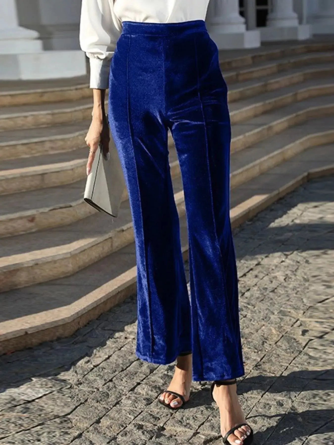 High-Waisted Wide Leg Velvet Pants - Be Bliss Boutique