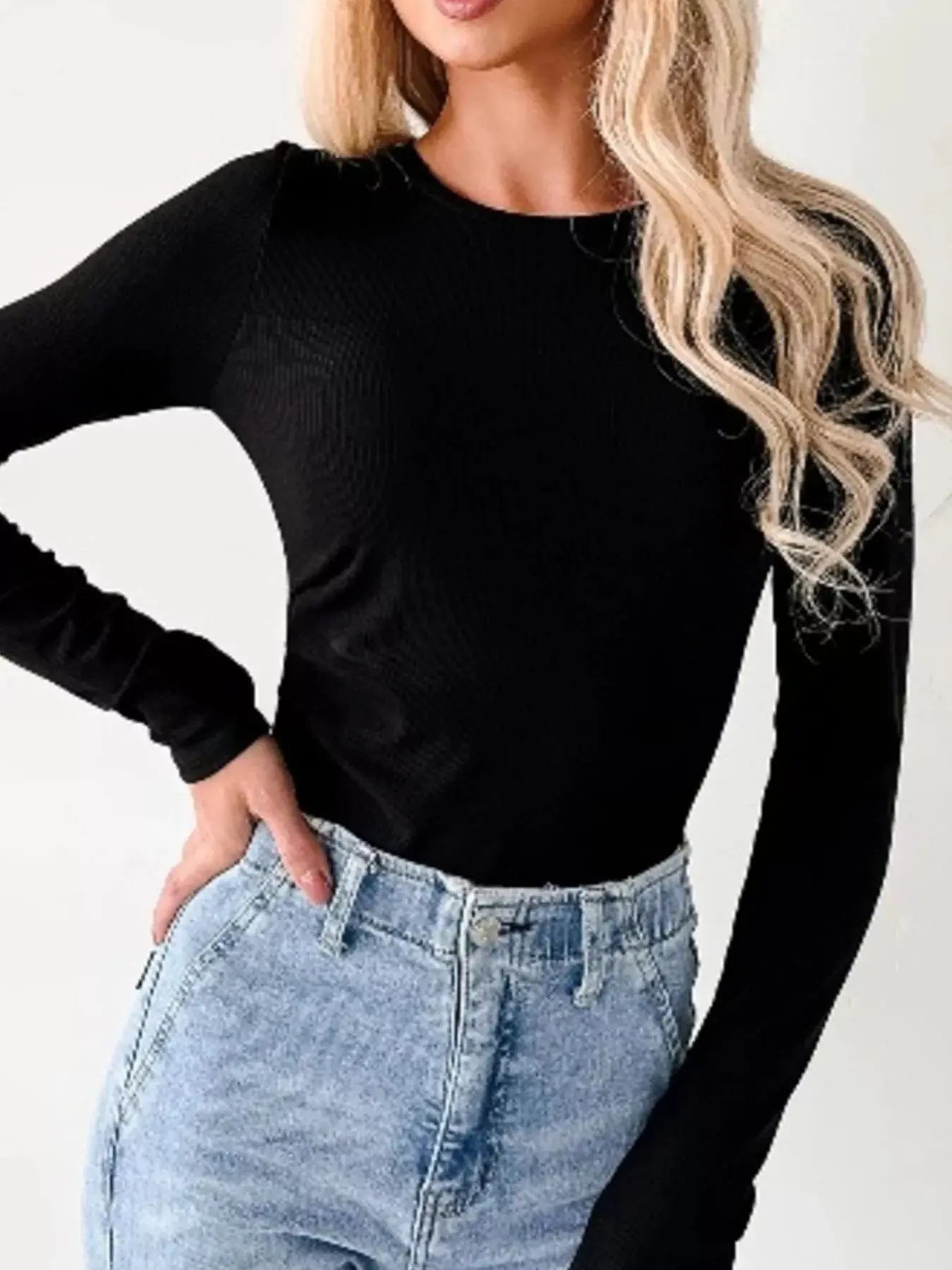 Ribbed Long Sleeve Fitted Bodysuit - Be Bliss Boutique