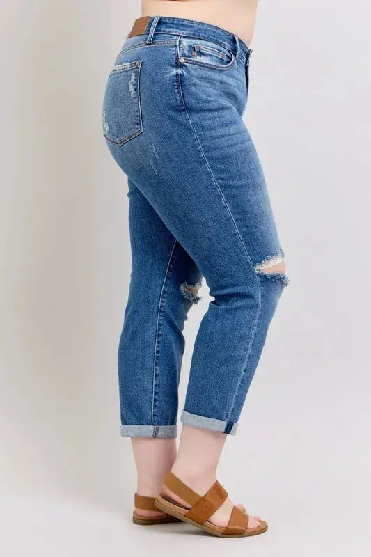 Full Size Mr Vintage Wash Boyfriend Fit w/ Destroy Judy Blue Jeans - Be Bliss Boutique
