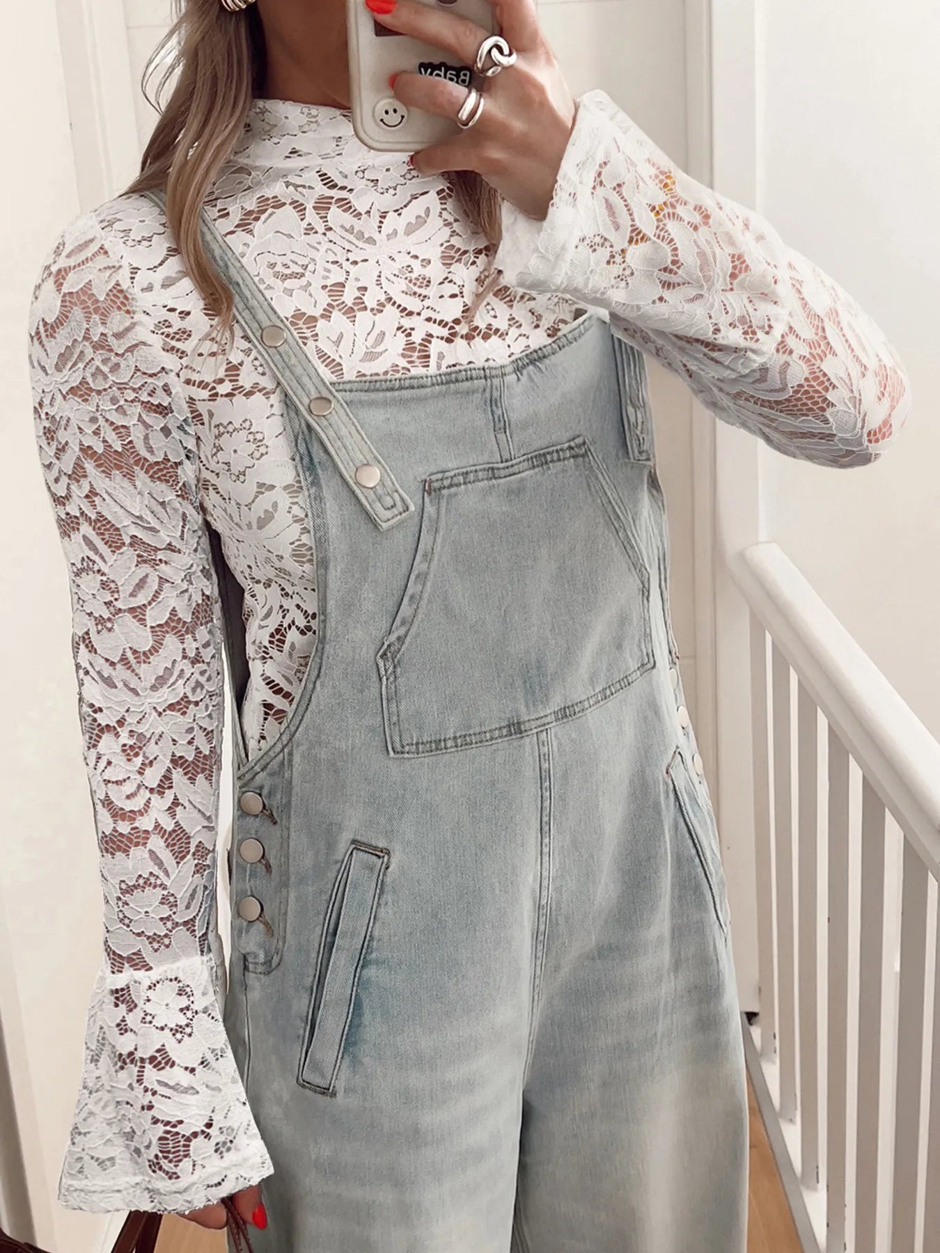 Lace Crochet Bell Sleeve Mock Neck Blouse - Be Bliss Boutique