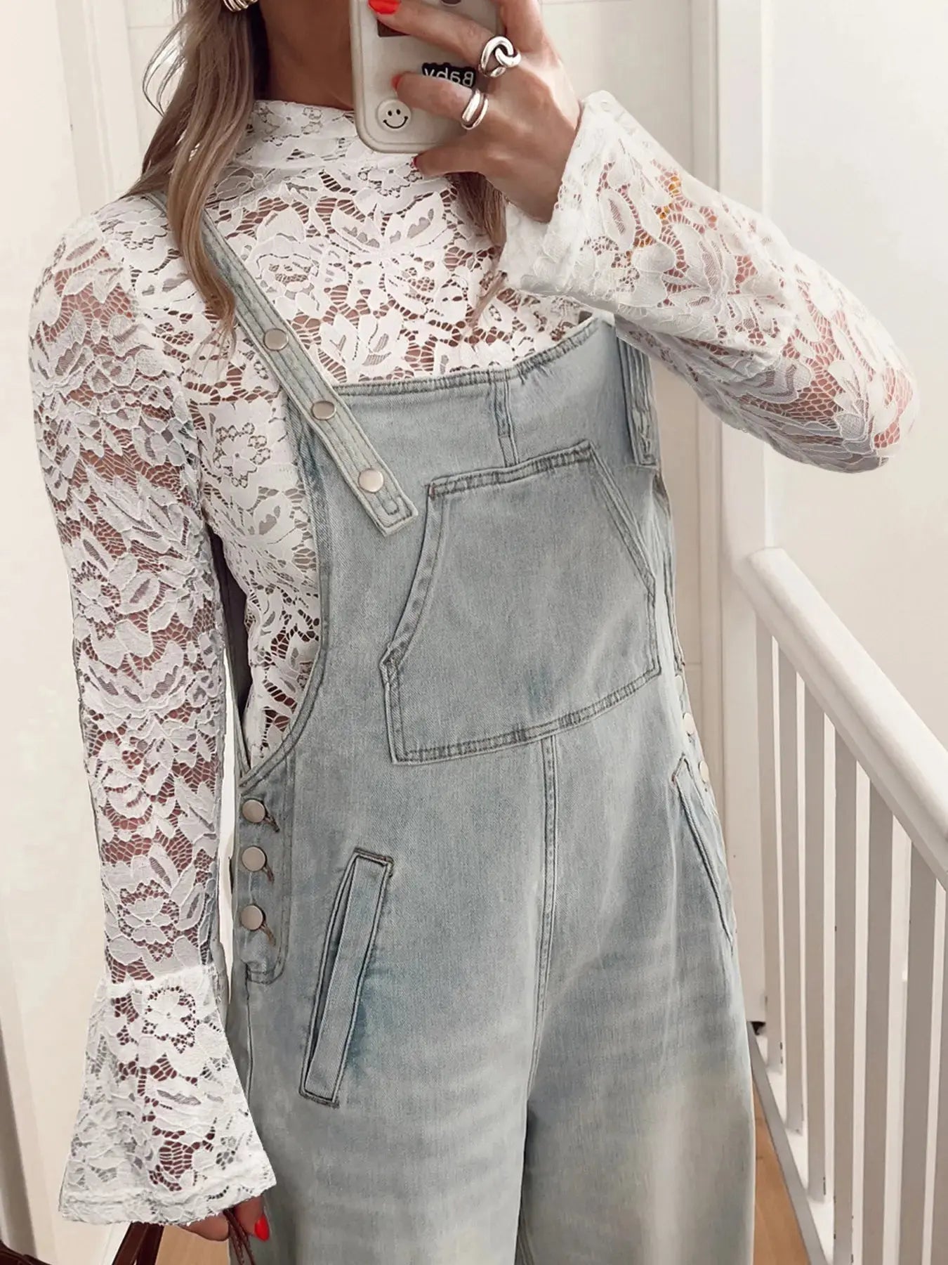 Lace Crochet Bell Sleeve Mock Neck Blouse - Be Bliss Boutique