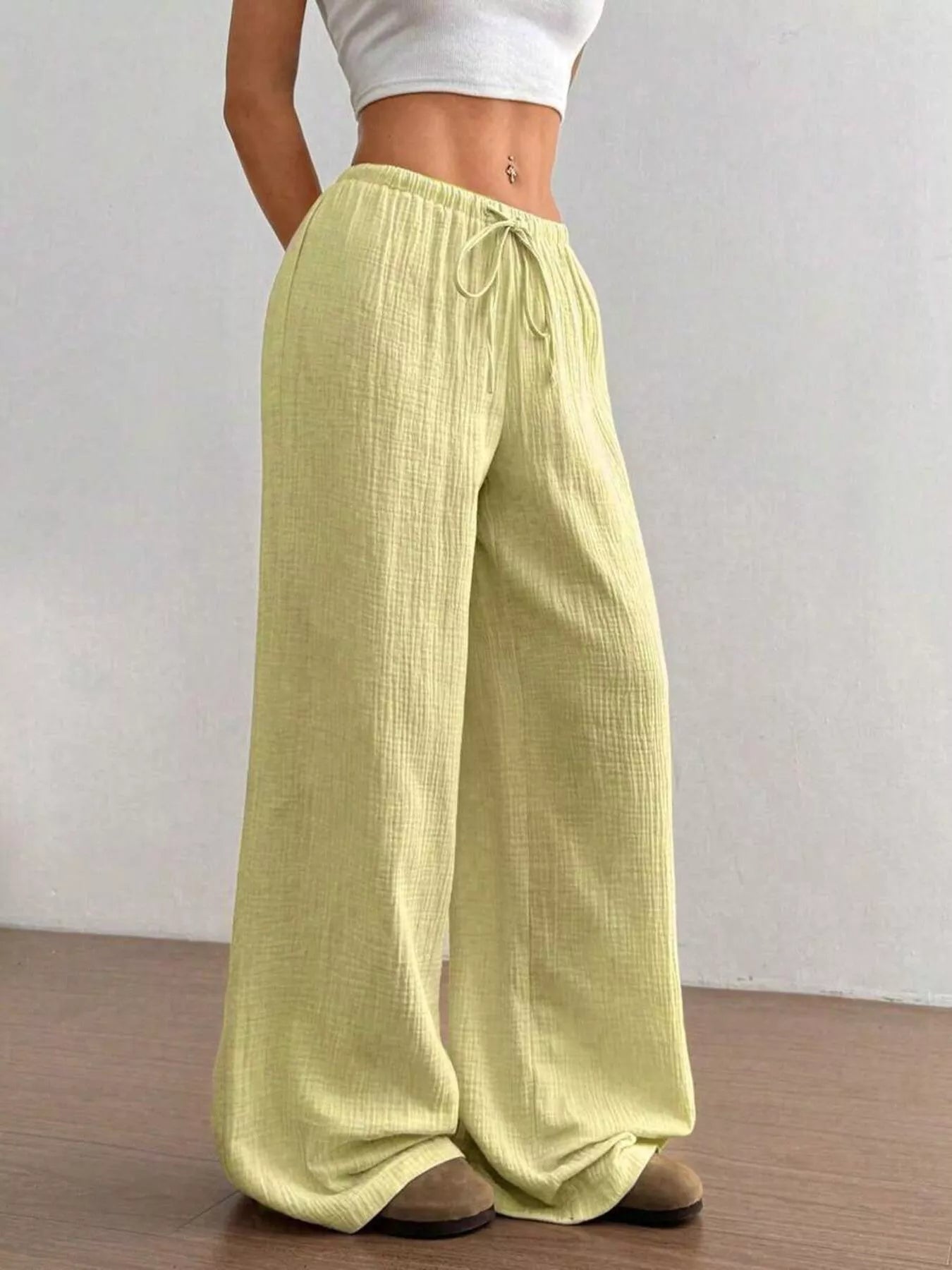 Full Size Drawstring Wide Leg Pants Plus Size -  Be Bliss Boutique
