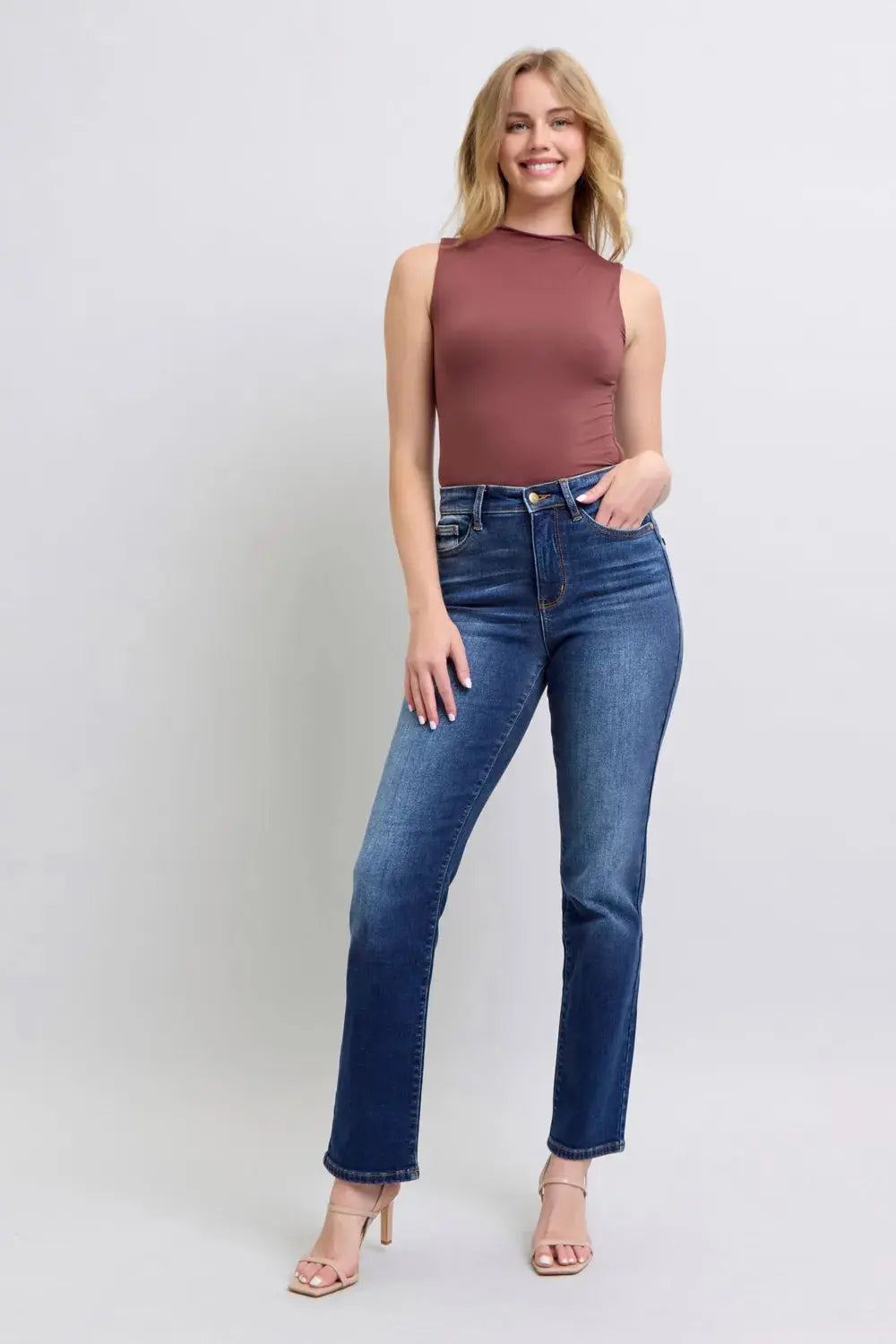 Full Size Washed Straight Leg Judy Blue Jeans with Pockets - Be Bliss Boutique