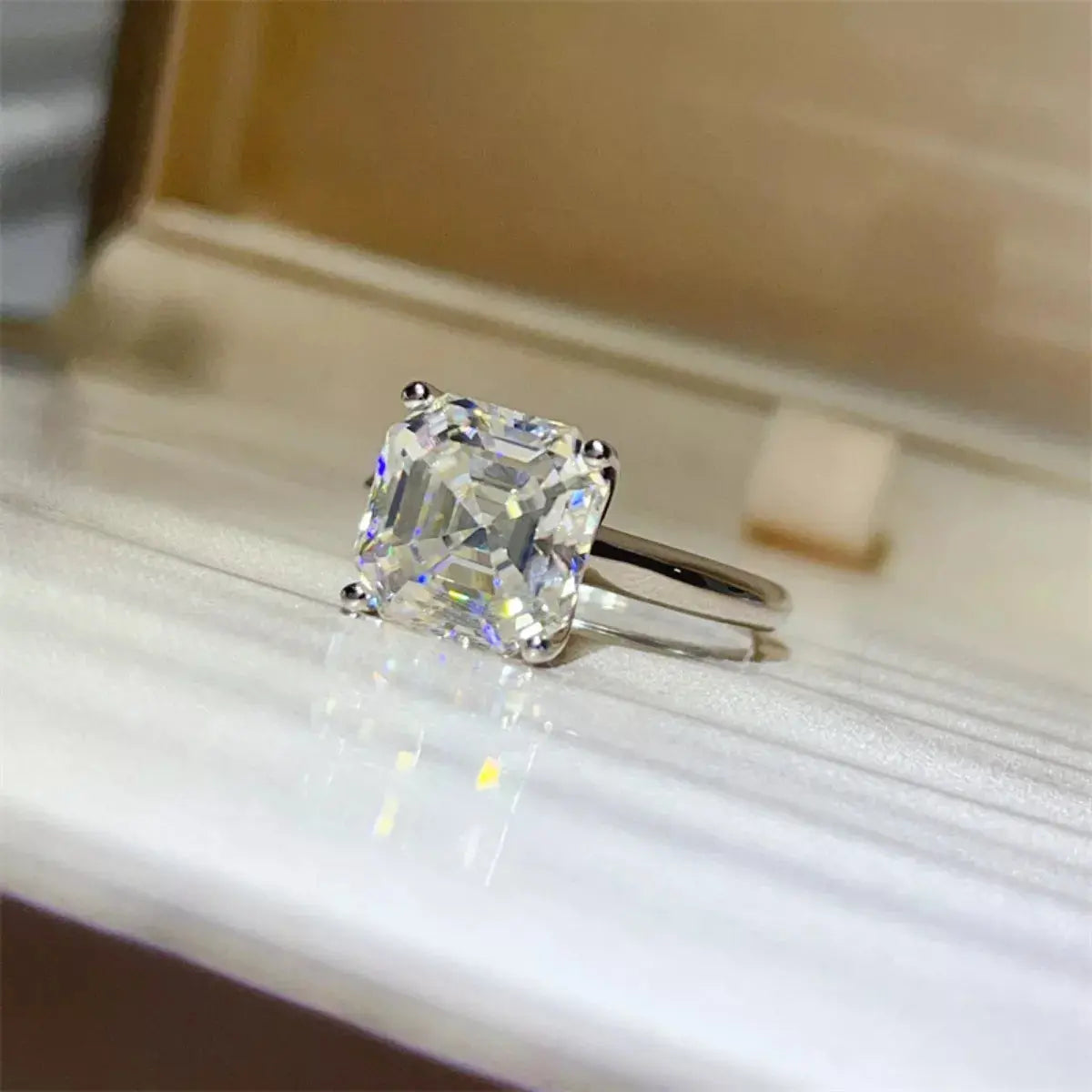 925 Sterling Silver Asscher Cut 5 Carat Moissanite Ring - Be Bliss Boutique