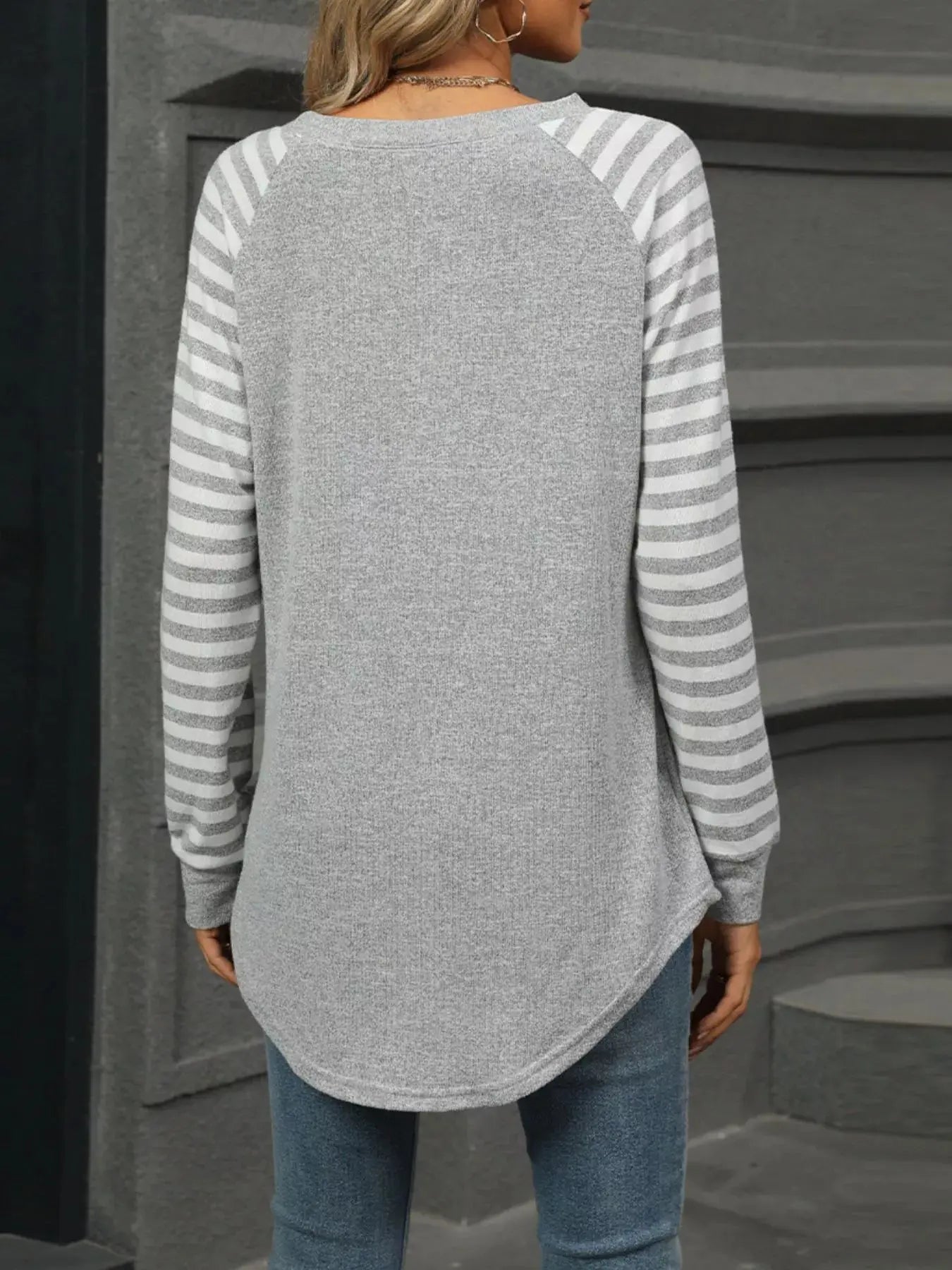 Striped Round Neck Raglan Sleeve T Shirt - Be Bliss Boutique
