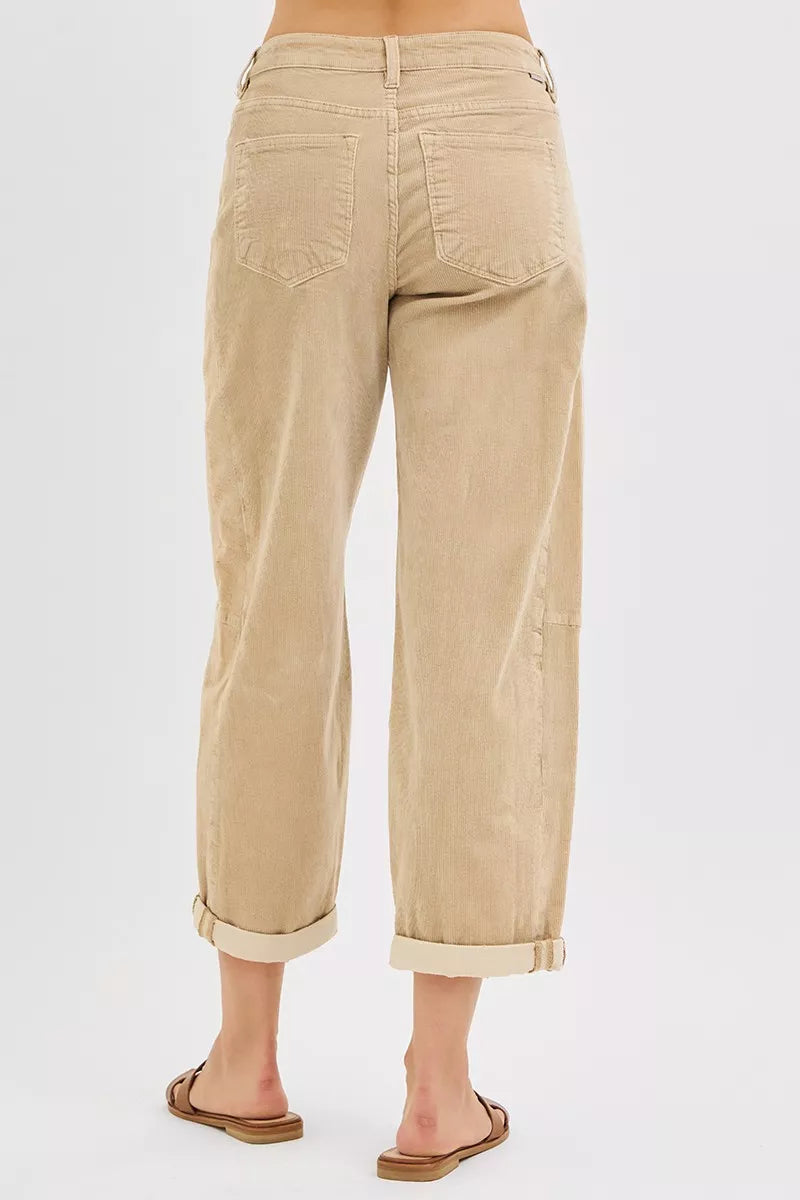 RISEN High Rise Crop Barrel Cordurory Pants -  Be Bliss Boutique