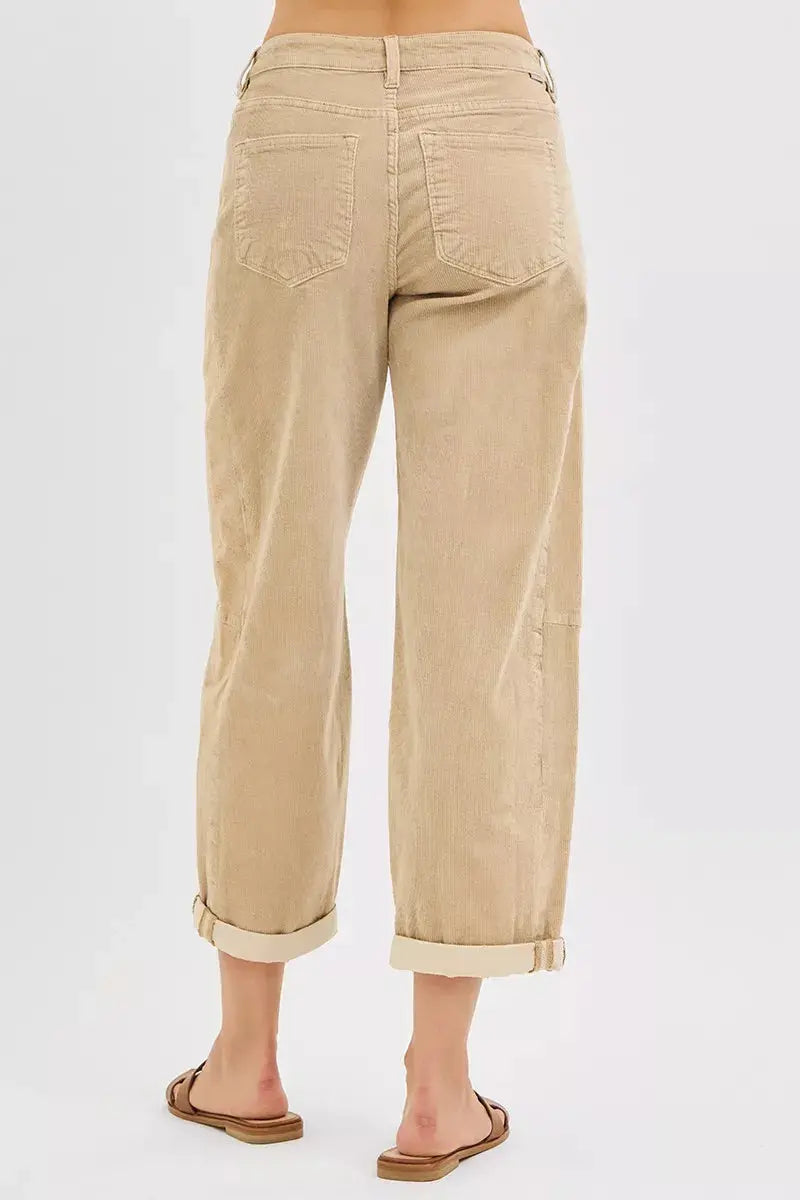 High Rise Crop Barrel Cordurory Pants by RISEN Jeans - Be Bliss Boutique