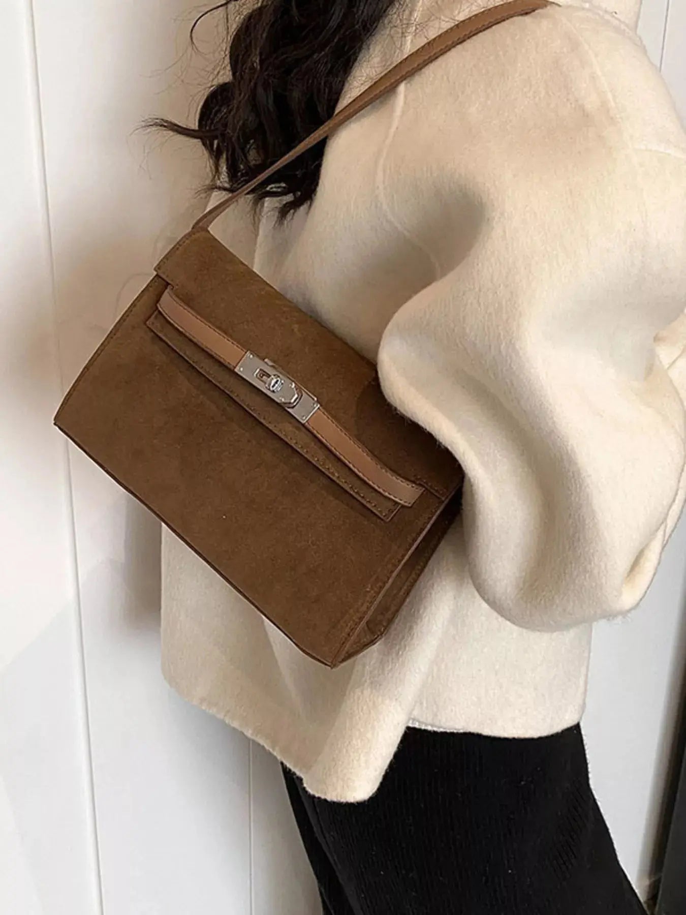 Solid Color Buckle Shoulder Bag - Be Bliss Boutique