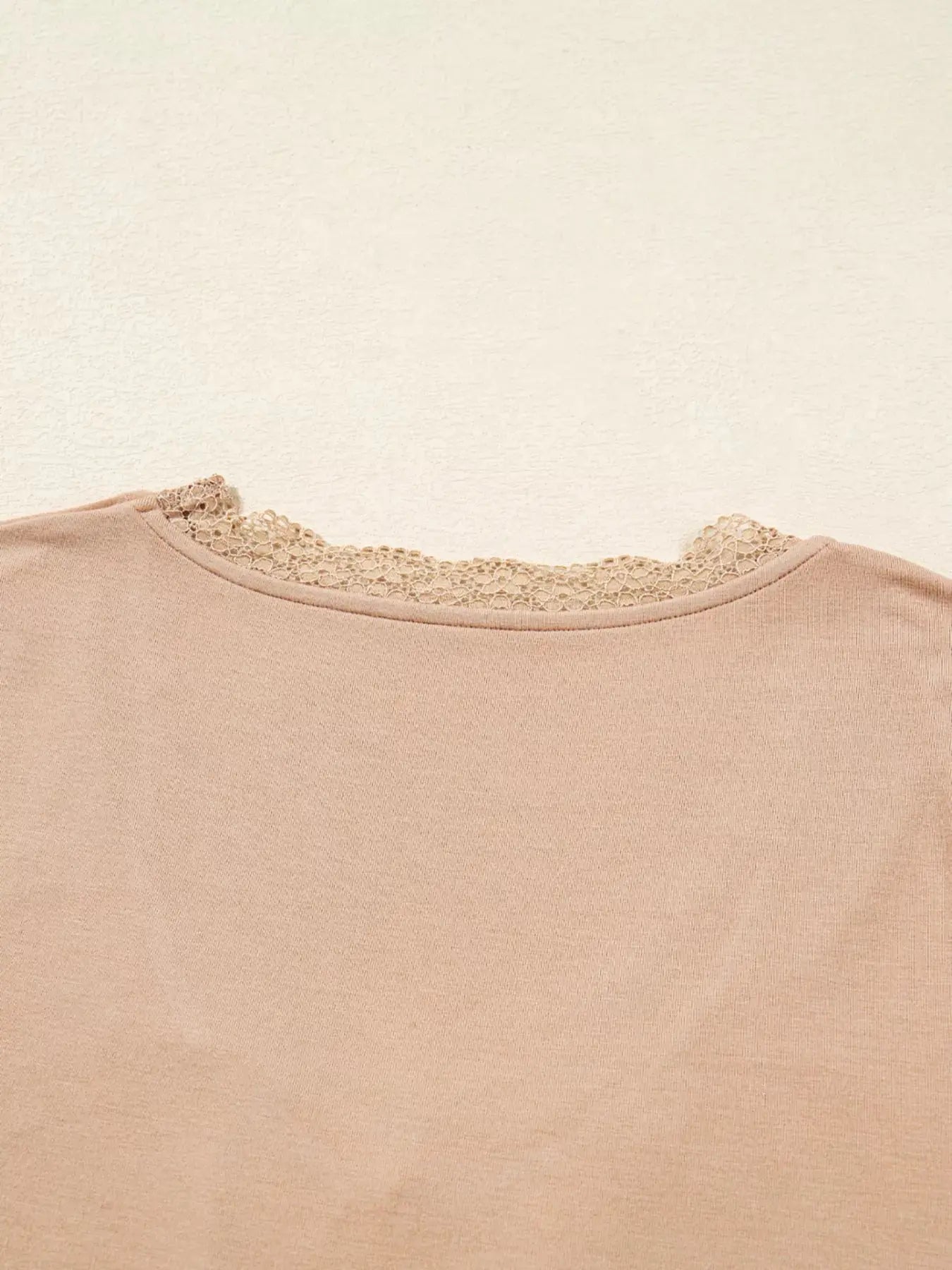 Lace-Trimmed Ruched Detail Long Sleeve T Shirt - Be Bliss Boutique